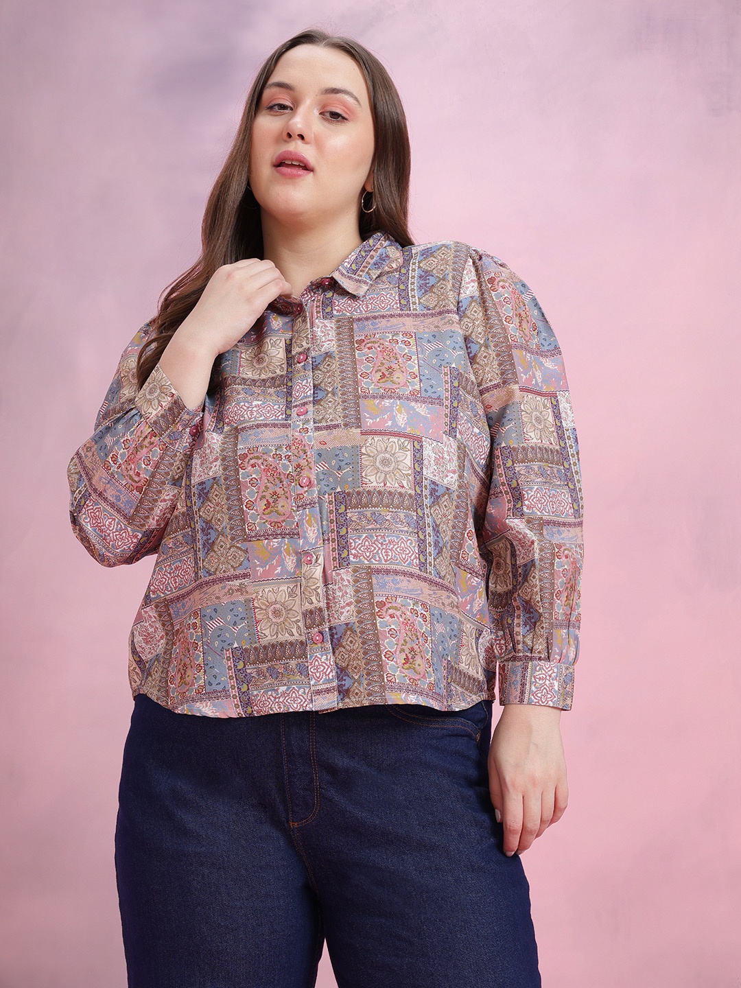 

DressBerry Curve Plus Size Floral Print Casual Shirt, Multi