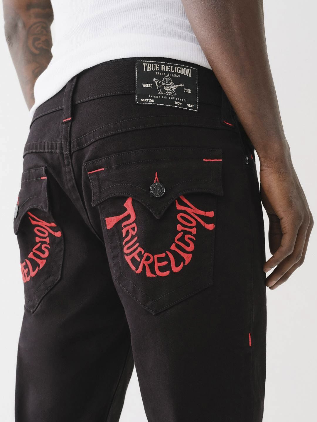 

True Religion Embroidered Ricky Straight Fit Black Mid-Rise Solid Jeans