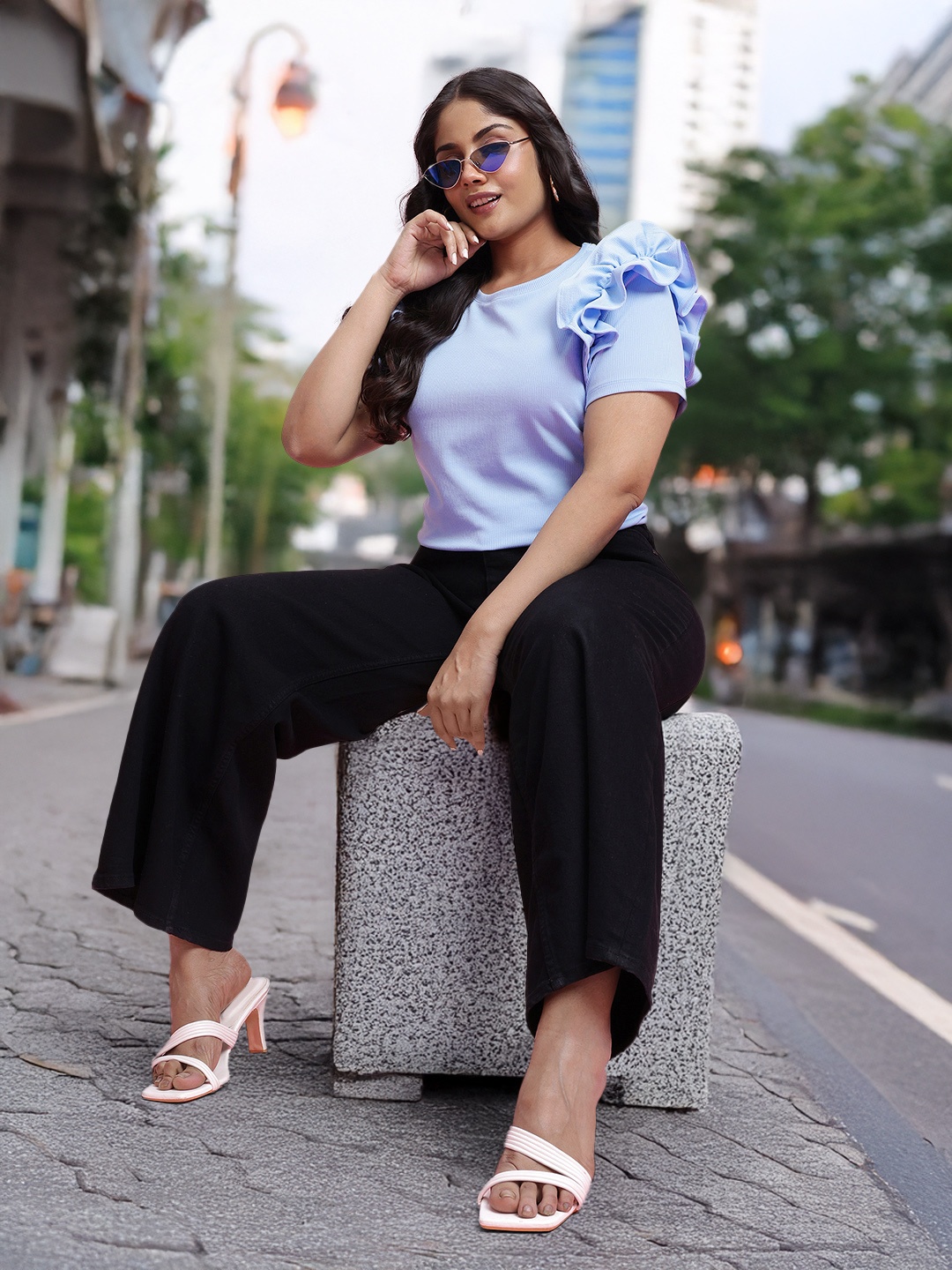 

DressBerry Curve Regular Top With Ruffle Detail, Blue