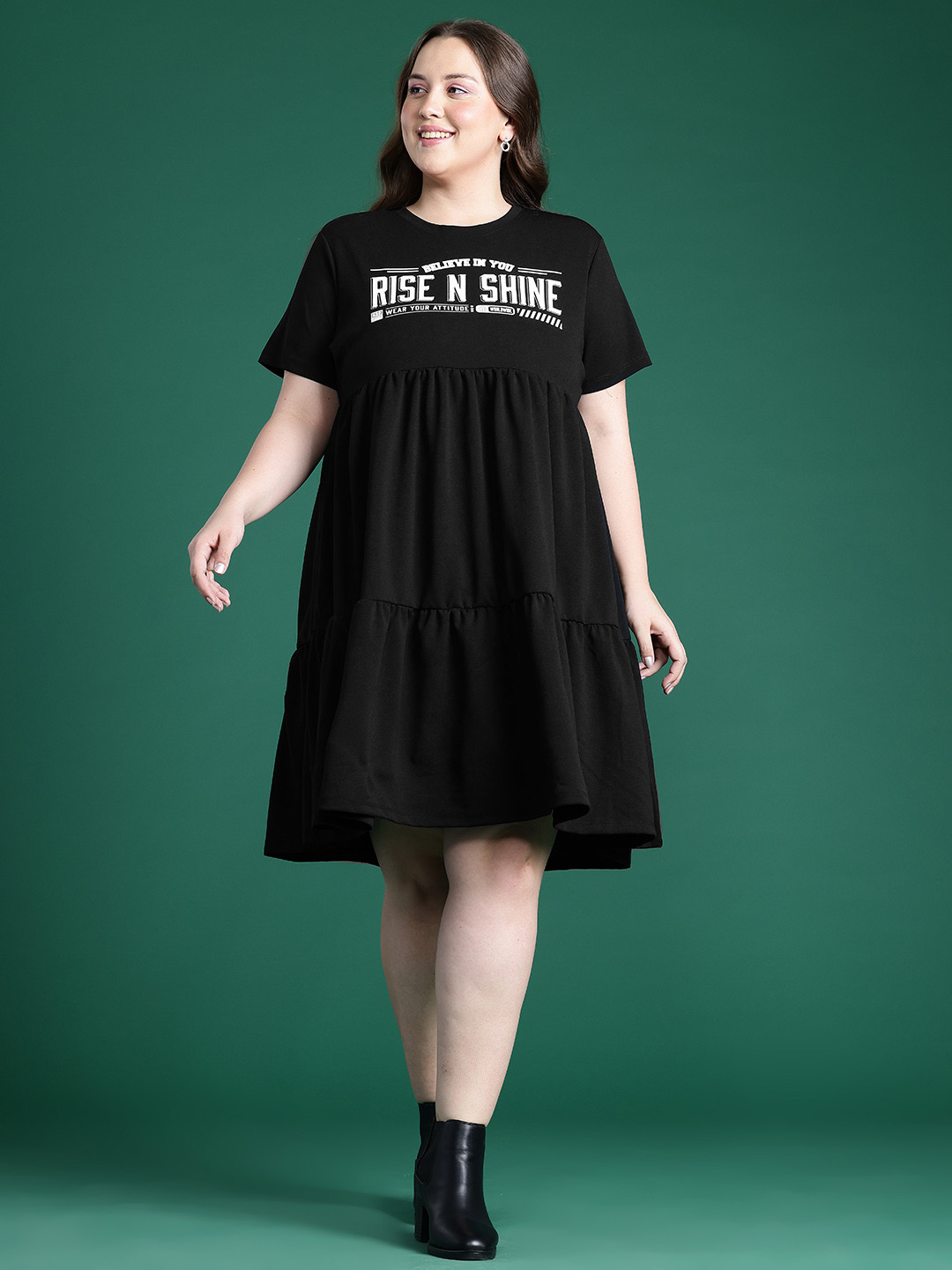 

DressBerry Curve Print A-Line Dress, Black