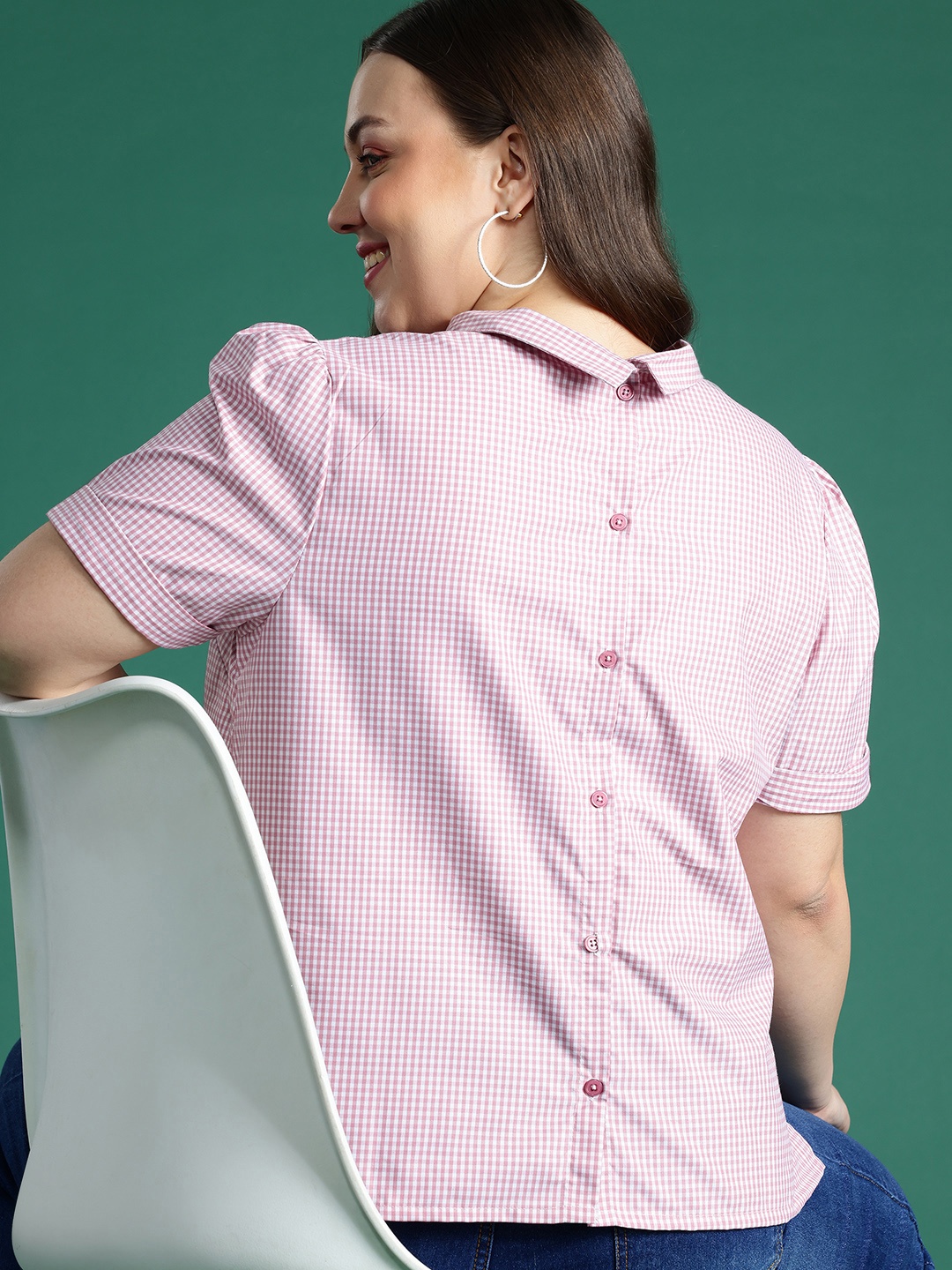 

DressBerry Curve Plus Size Checked Shirt Style Top, Pink