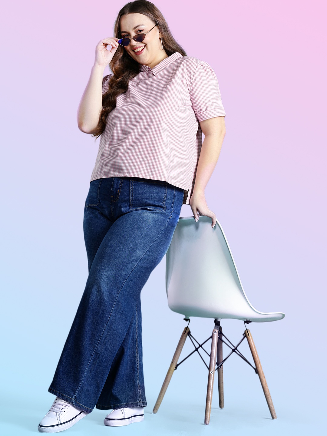 

DressBerry Curve Plus Size Checked Shirt Style Top, Pink