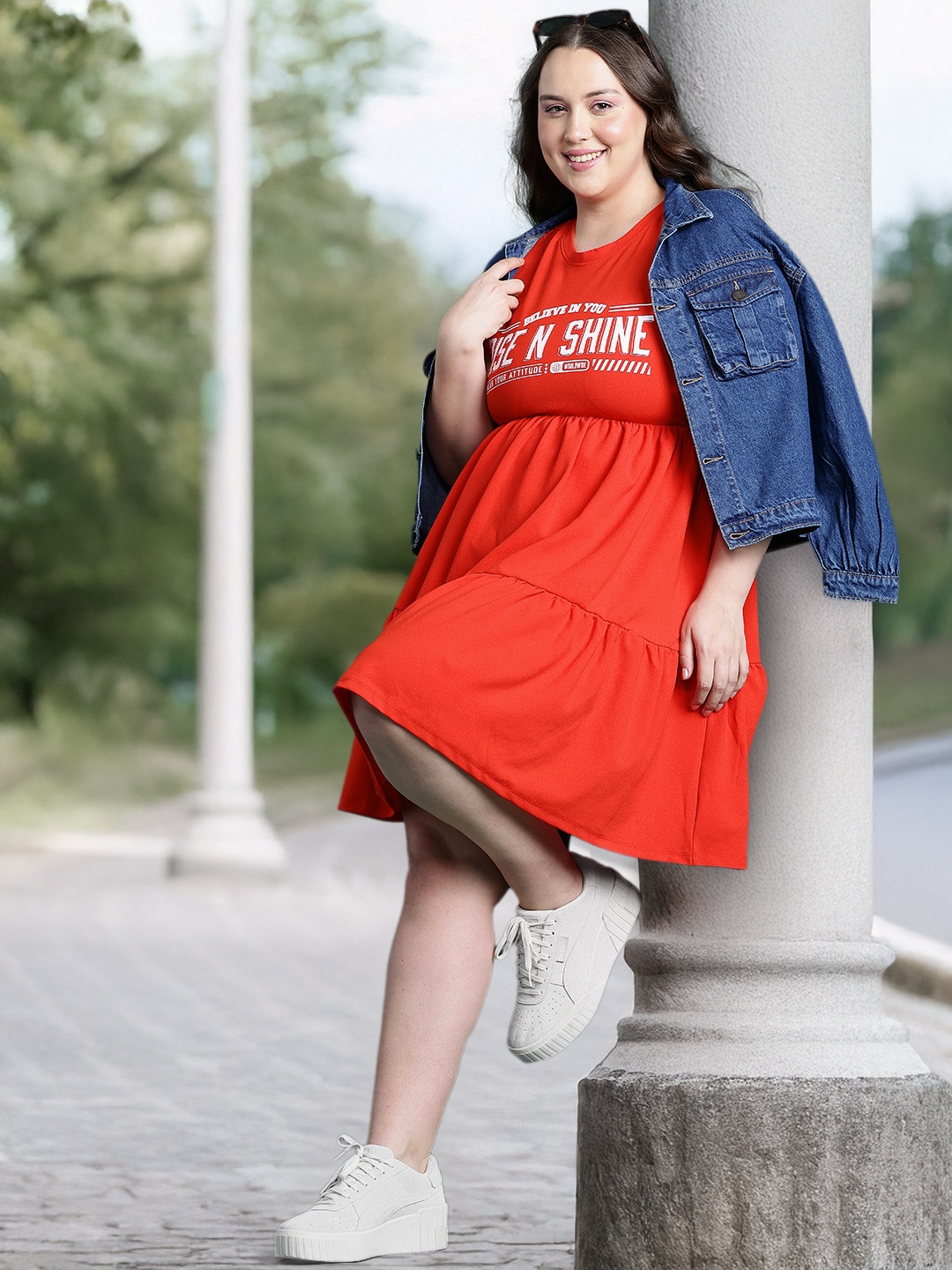 

DressBerry Curve Print A-Line Dress, Red