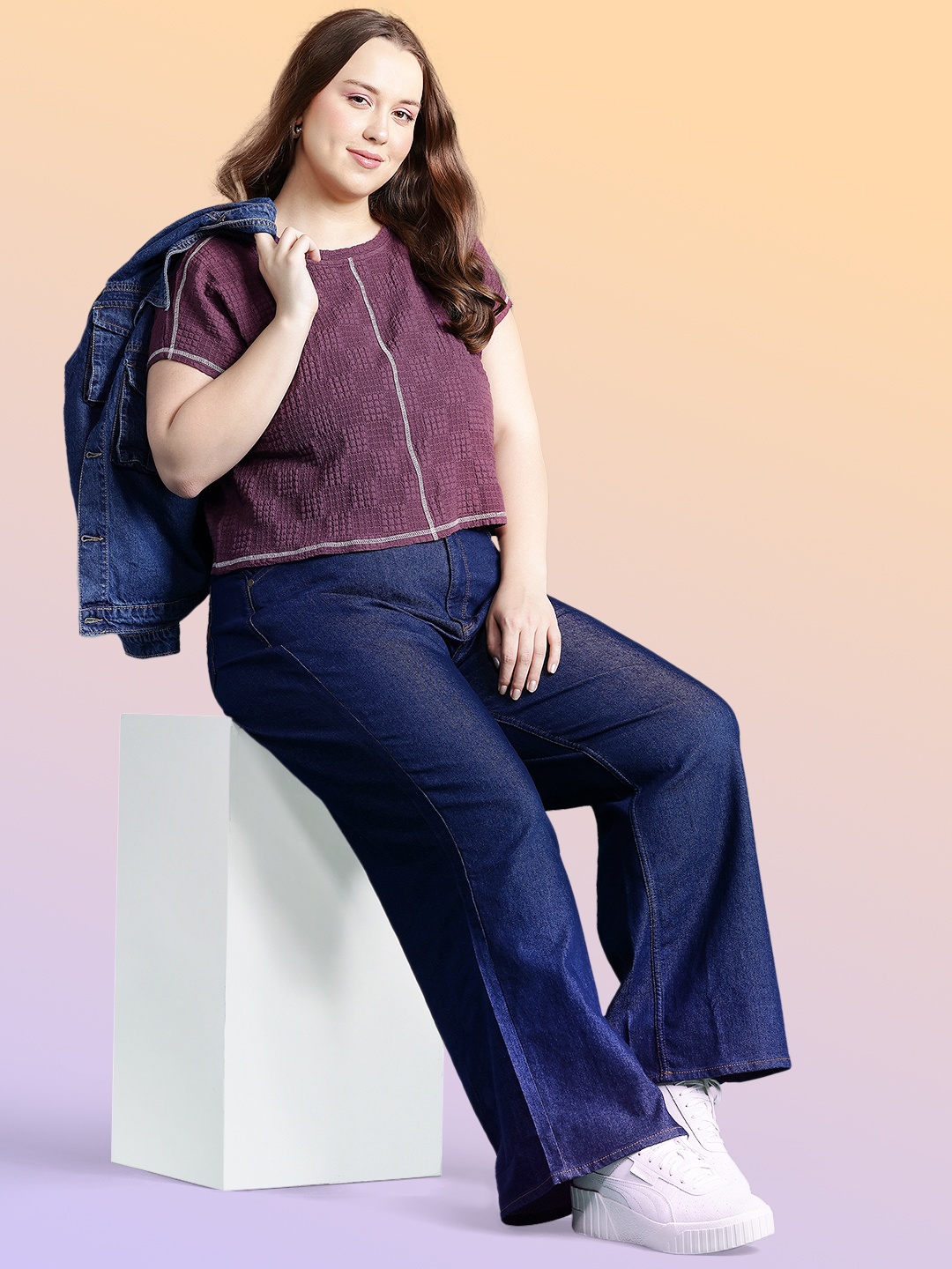 

DressBerry Curve Plus Size Seersucker Regular Top, Burgundy