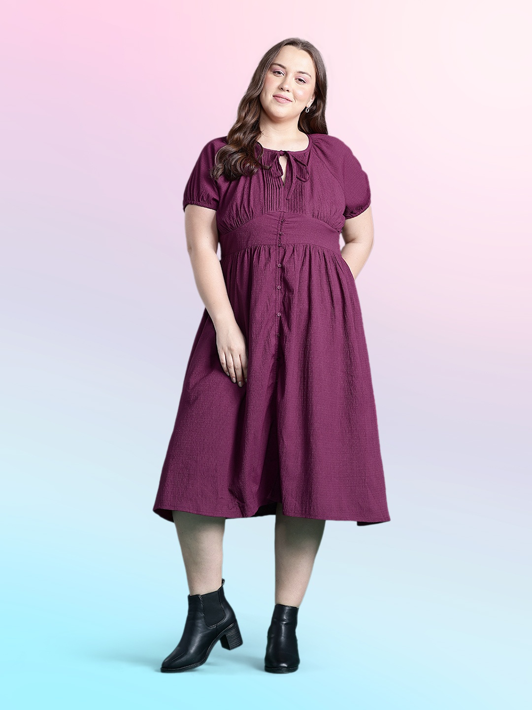 

DressBerry Curve Tie-Up Neck Midi Dress, Purple
