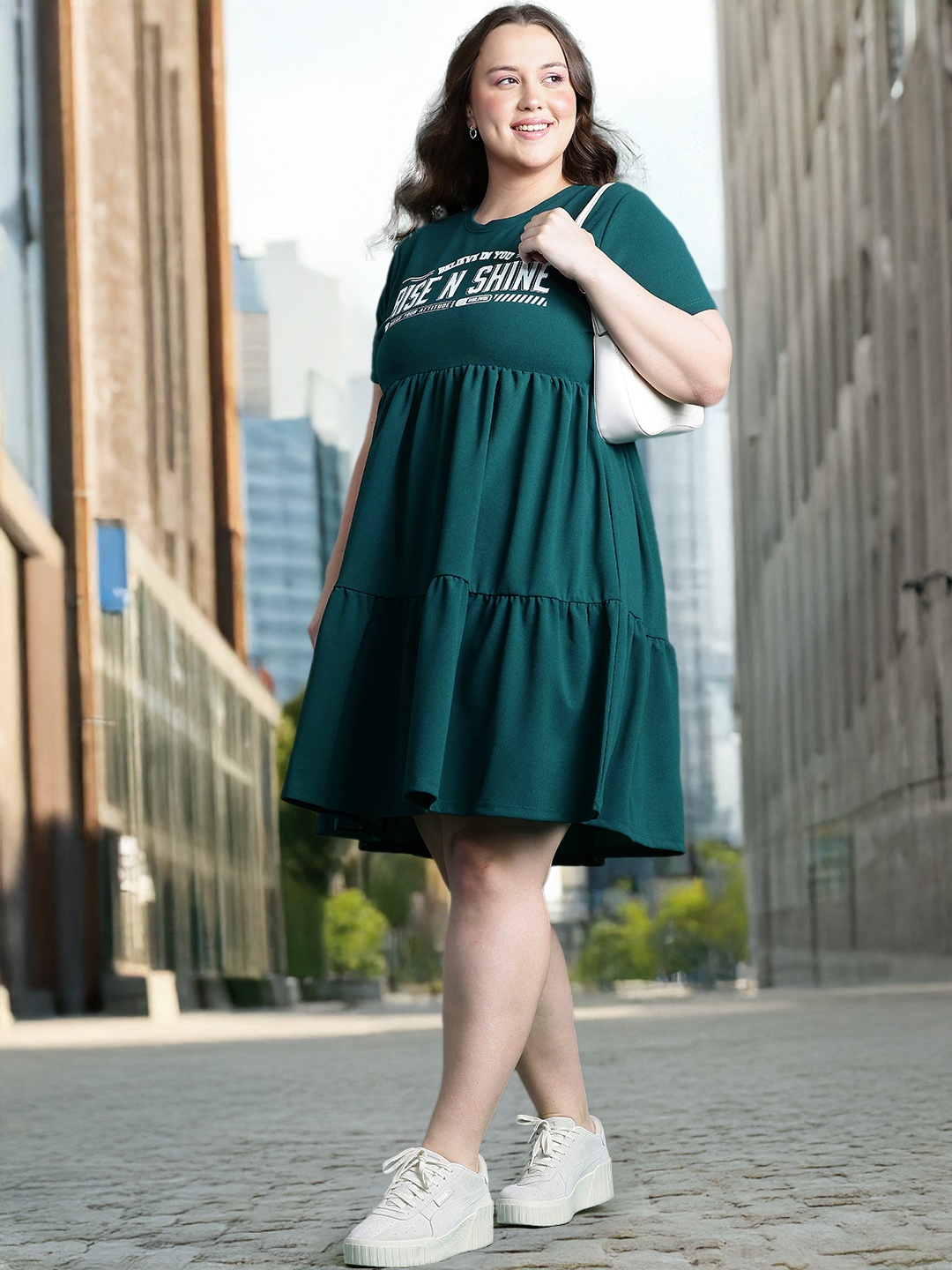 

DressBerry Curve Print A-Line Dress, Green