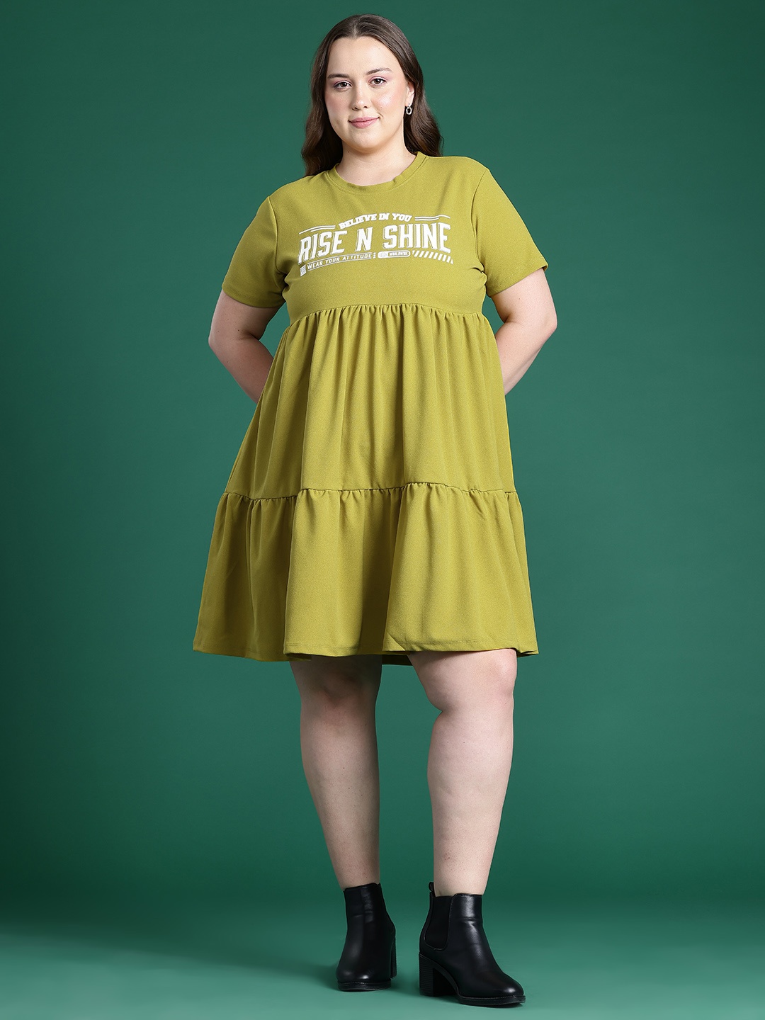 

DressBerry Curve Print A-Line Dress, Green