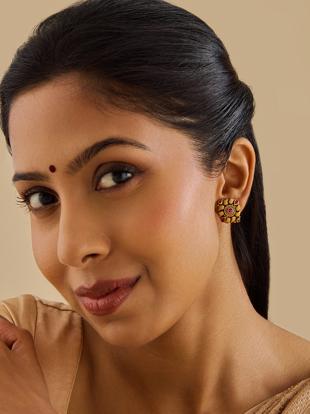 

Kushal's Fashion Jewellery 92.5 Pure Silver Gold Plated Contemporary Studs