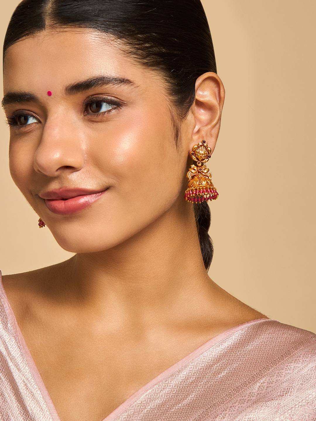 

Kushal's Fashion Jewellery 92.5 Pure Silver Gold-Plated Stone Studded Dome Shaped Jhumkas