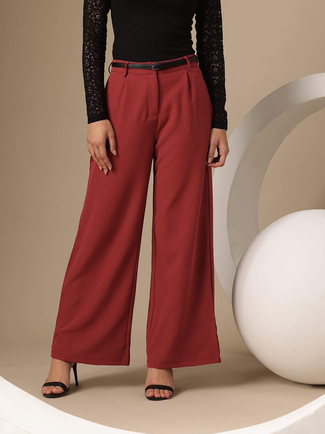 

Chemistry Women Pleated Wide Leg Trousers, Maroon