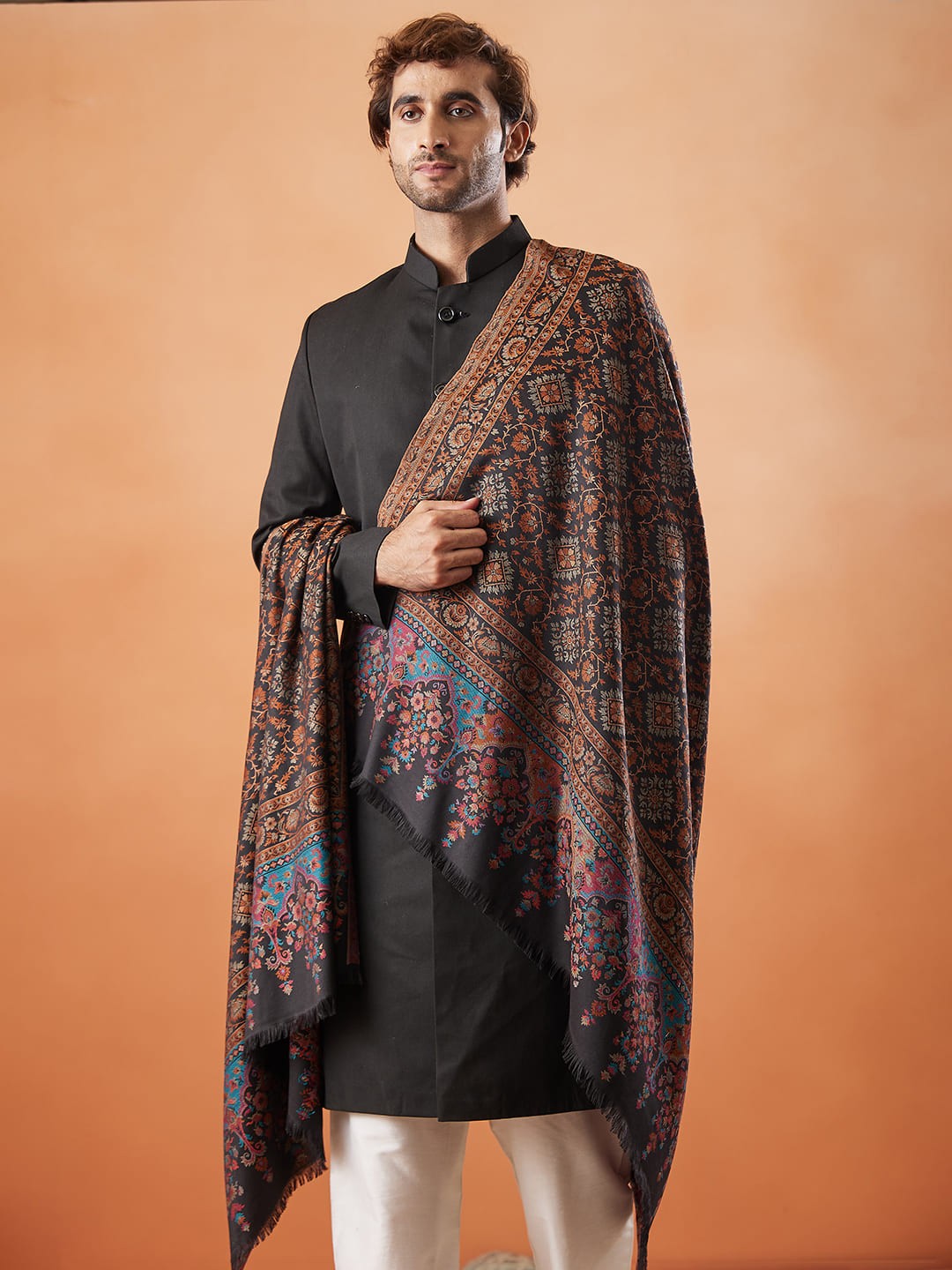 

Pashmoda Kaani Woven Design Shawl, Black