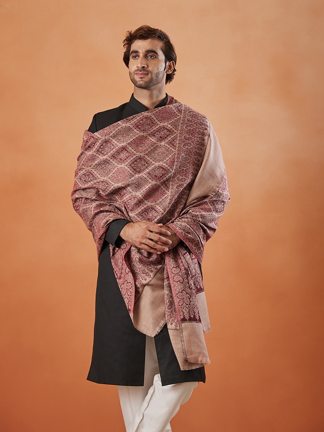 

Pashmoda Ethnic Motifs Woven Design Shawl, Beige