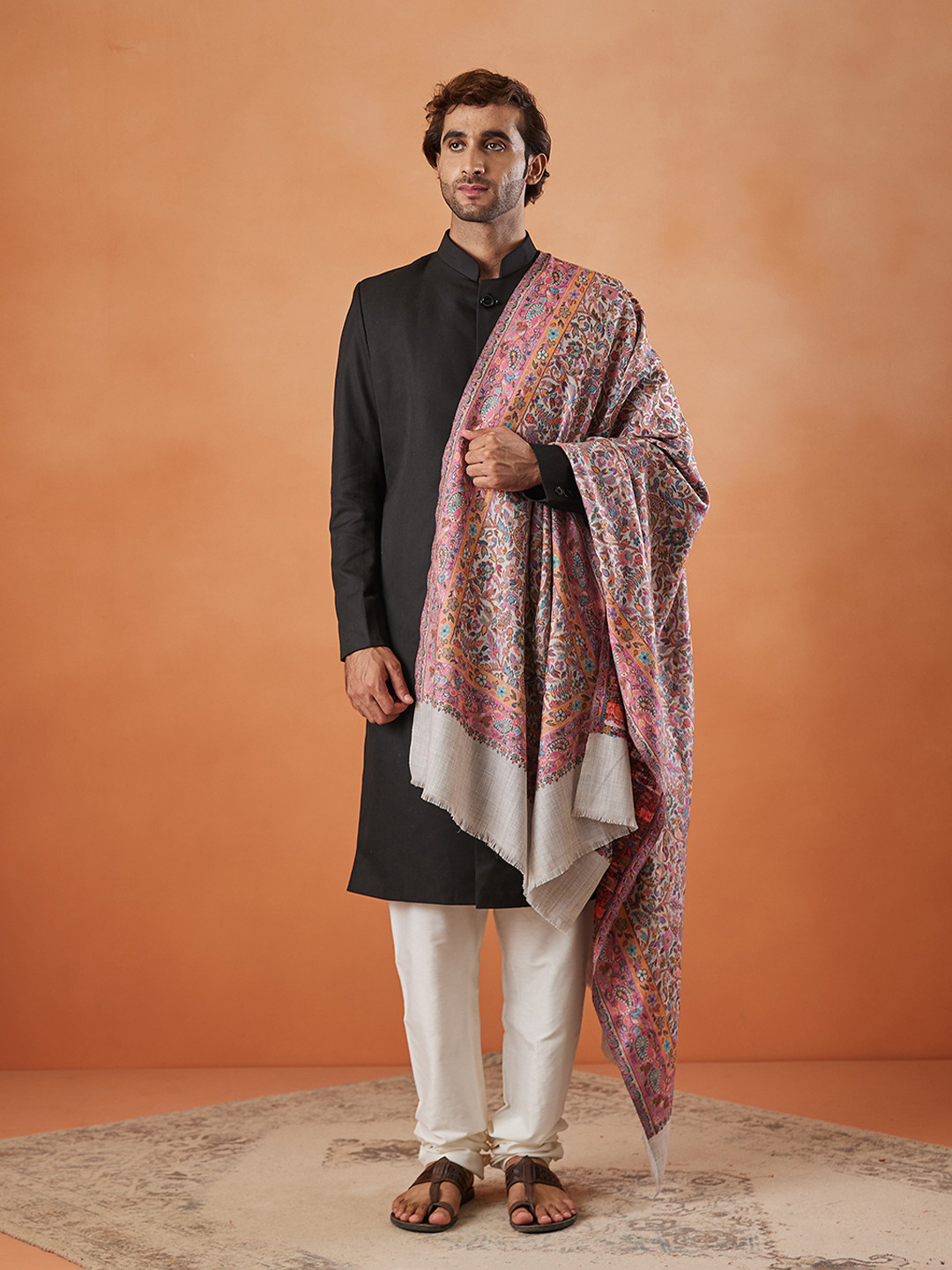 

Pashmoda Gulzar Kaani Ethnic Motifs Woven Design Shawl, Grey
