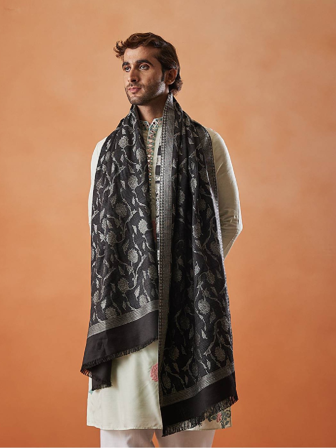 

Pashmoda Gul-E-Mohabbat Kaani Ethnic Motifs Woven Design Shawl, Black