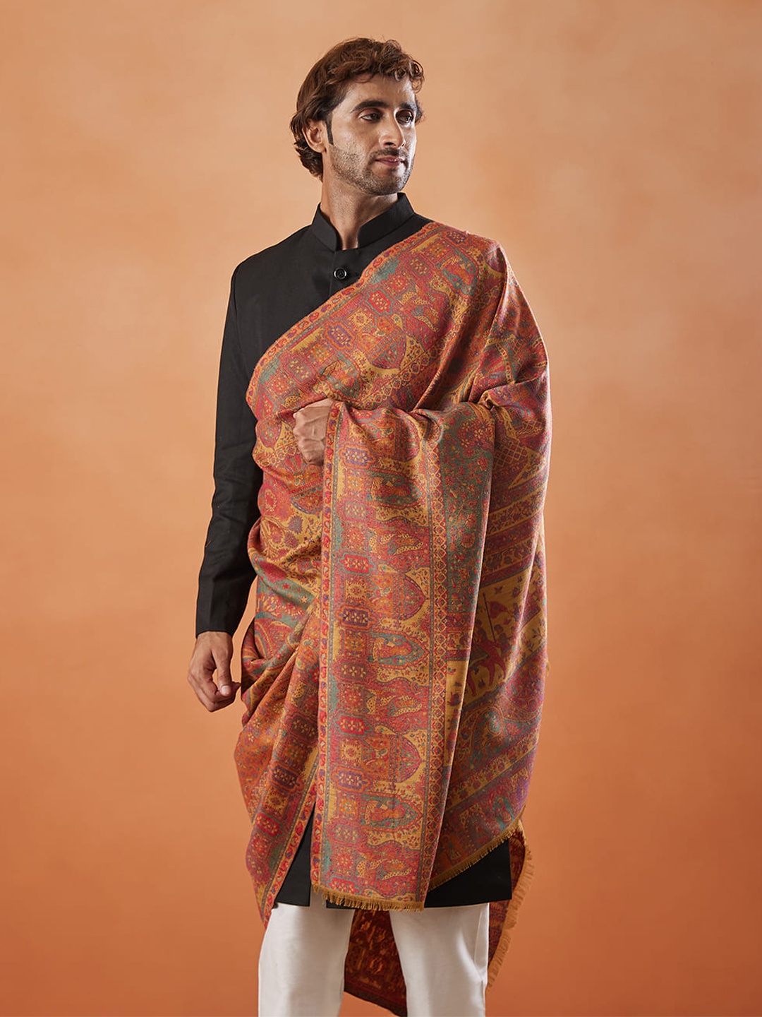 

Pashmoda Shahi Mehfil Kaan Ethnic Motifs Woven Design Shawl, Mustard