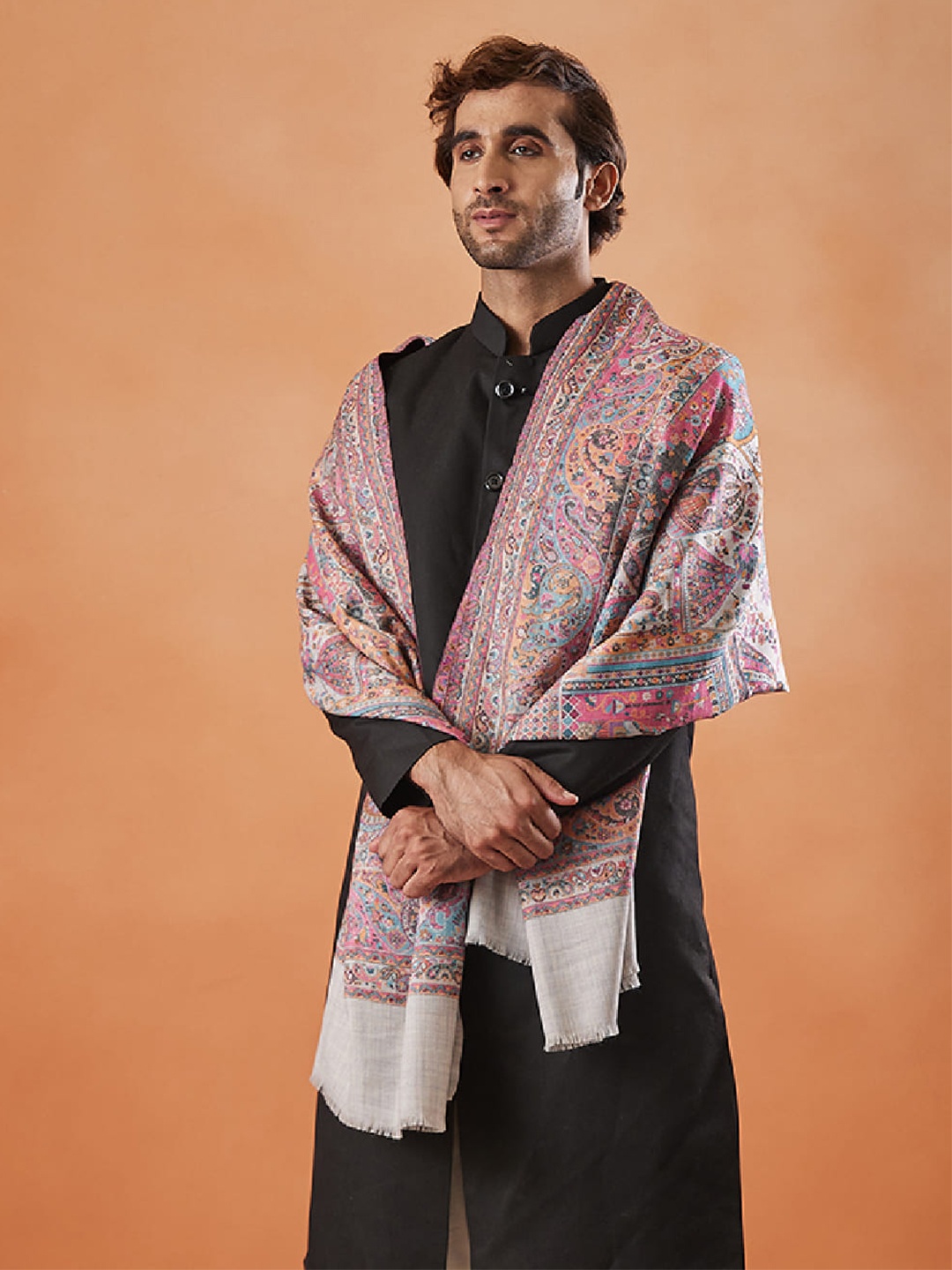 

Pashmoda Chandrika Kaani Ethnic Motifs Woven Design Shawl, Grey