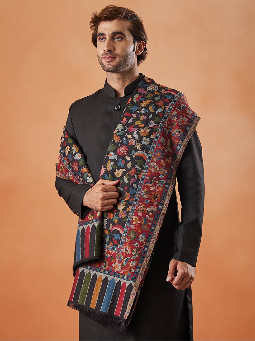 

Pashmoda Kaani Woven Design Shawl, Black