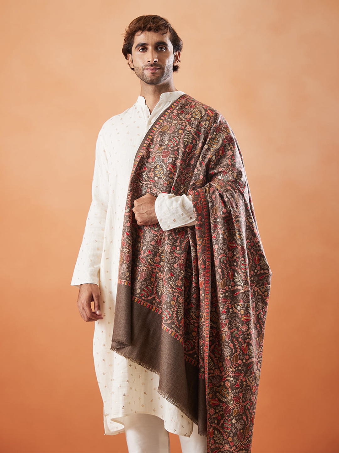 

Pashmoda Ethnic Motifs Woven Design Pure Wollen Shawl, Brown