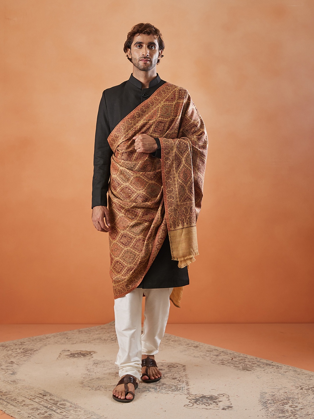 

Pashmoda Shabnam Ethnic Motifs Woven Design Shawl, Mustard
