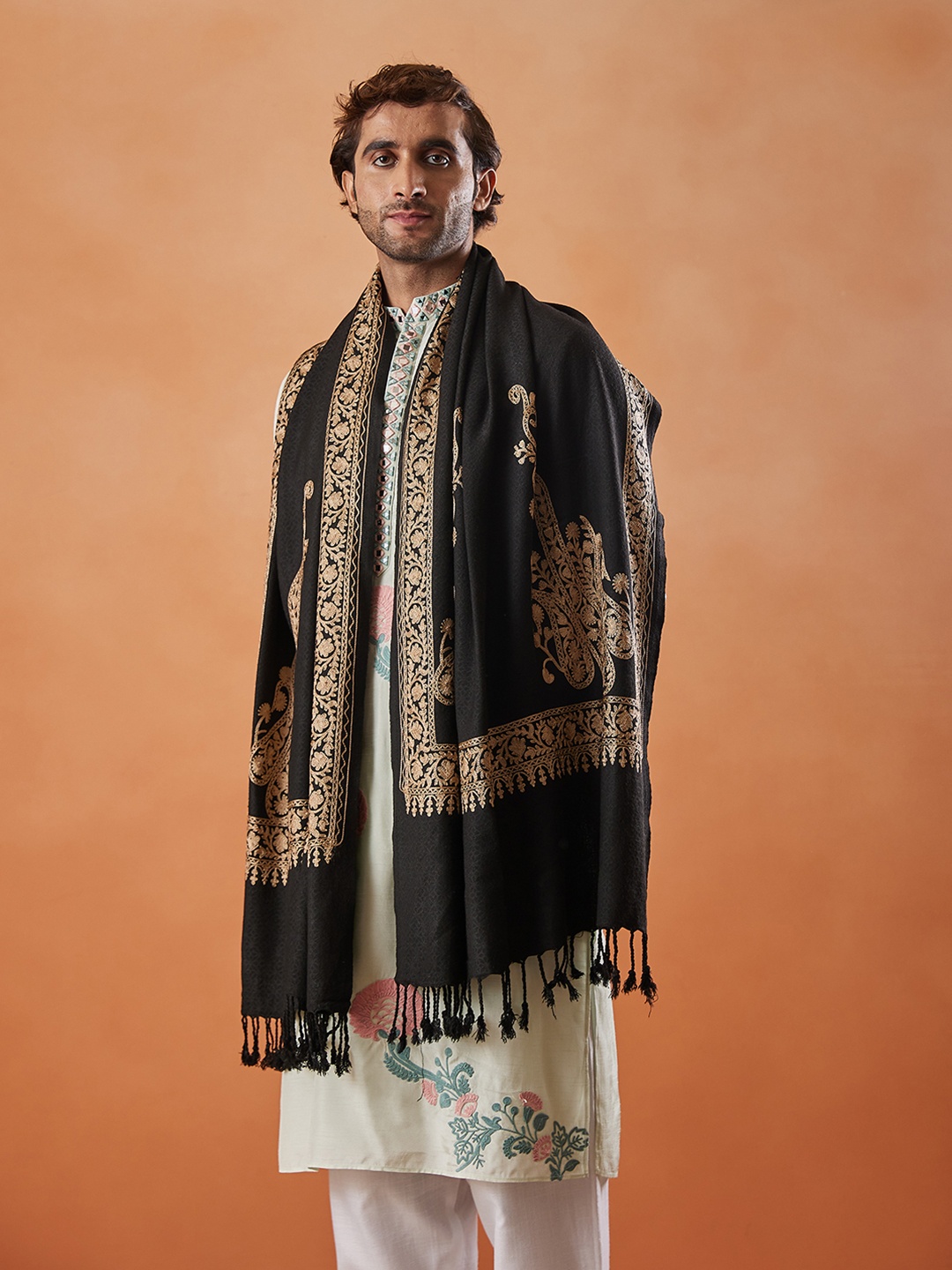 

Pashmoda Ethnic Motifs Embroidered Aari Shawl, Black