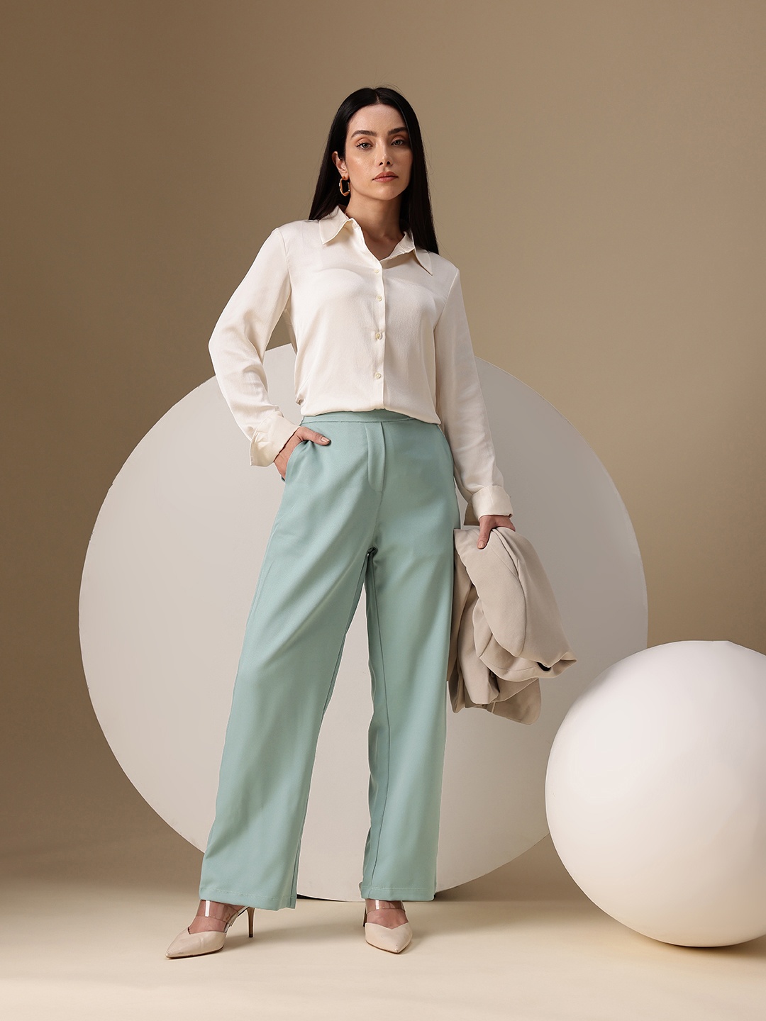 

Chemistry Women Wide Leg Casual Trousers, Green