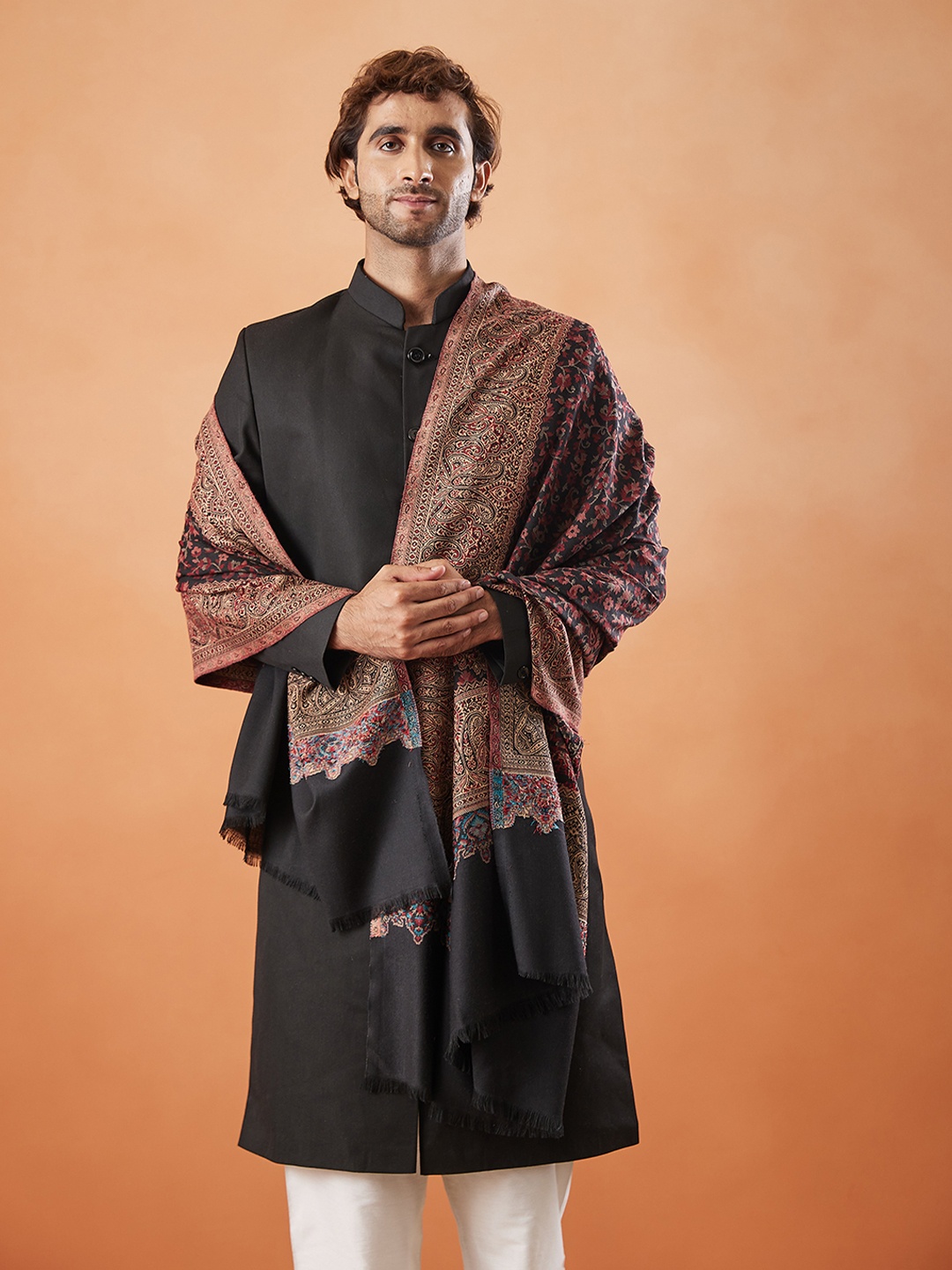 

Pashmoda Ethnic Motifs Woven Design Shawl, Black