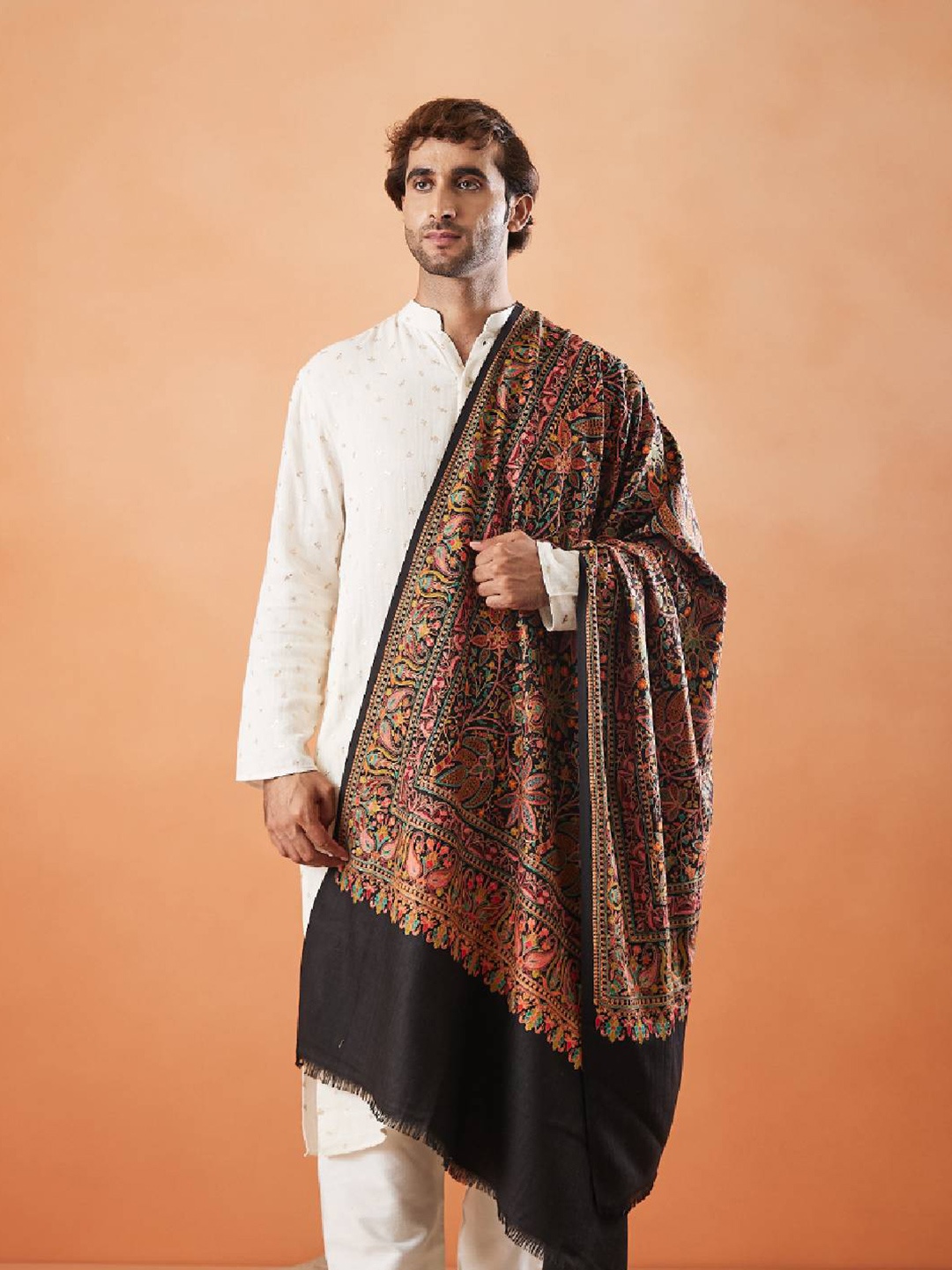 

Pashmoda Ethnic Motifs Woven Design Pure Woollen Shawl, Black