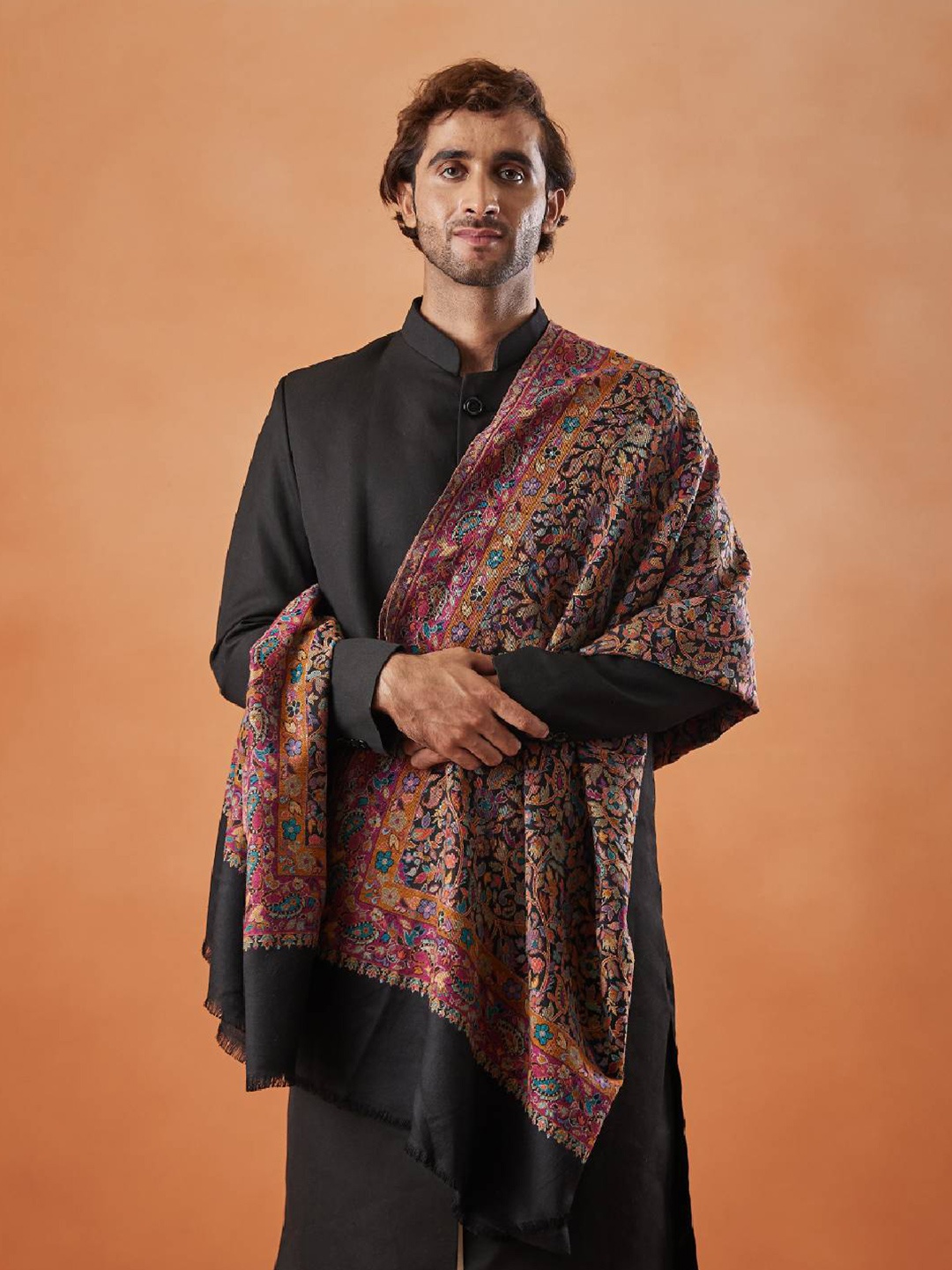 

Pashmoda Ethnic Motifs Woven Design Shawl, Black