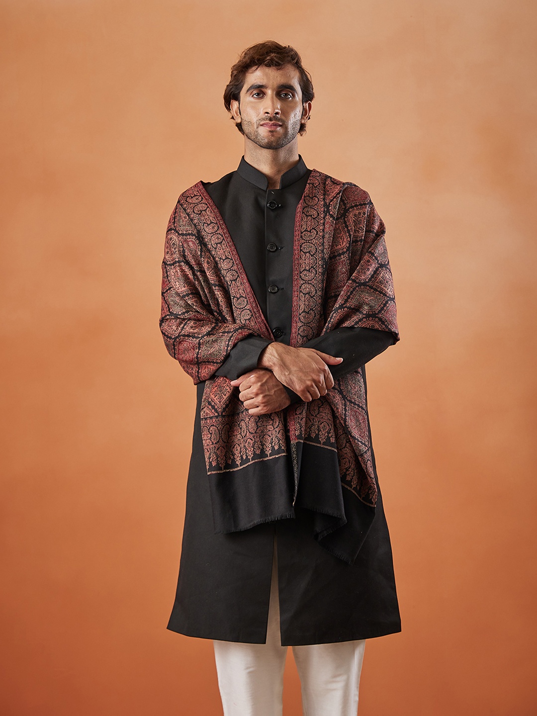

Pashmoda Shabnam Ethnic Motifs Woven Design Shawl, Black