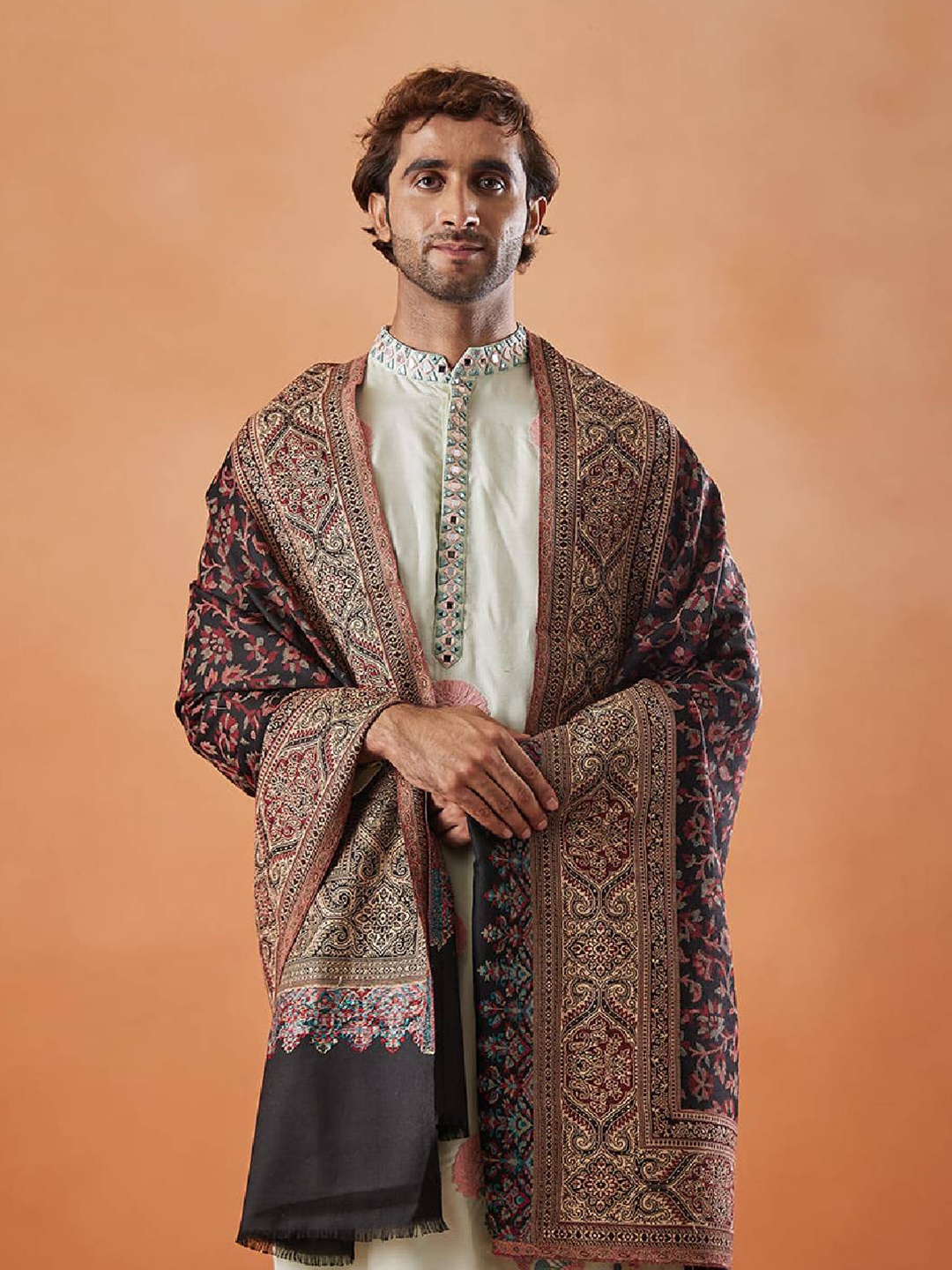 

Pashmoda Ethnic Motifs Woven Design Shawl, Black