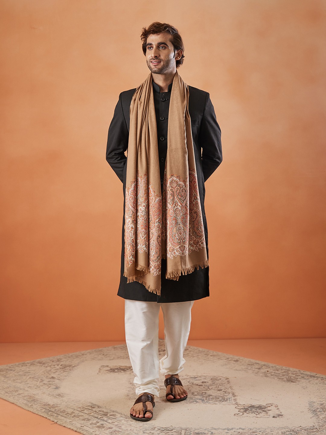 

Pashmoda Ethnic Motifs Woven Design Shawl, Beige