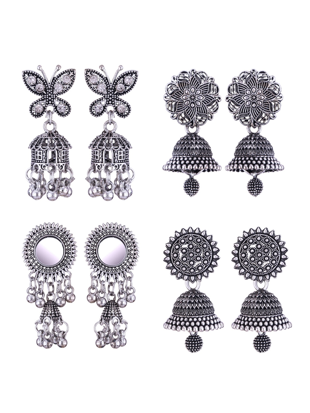 

DIVASTRI Set Of 4 Silver Plated Dome Shaped Jhumkas