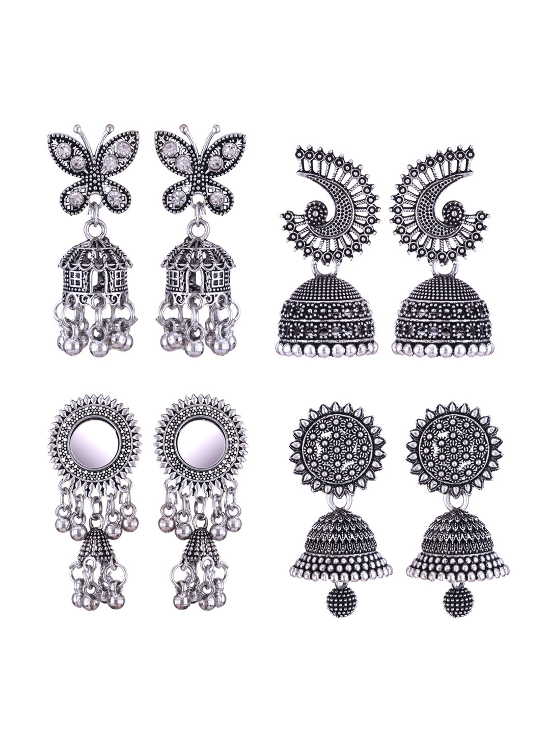 

DIVASTRI Set Of 4 Silver-Plated Oxidised Dome Shaped Jhumkas