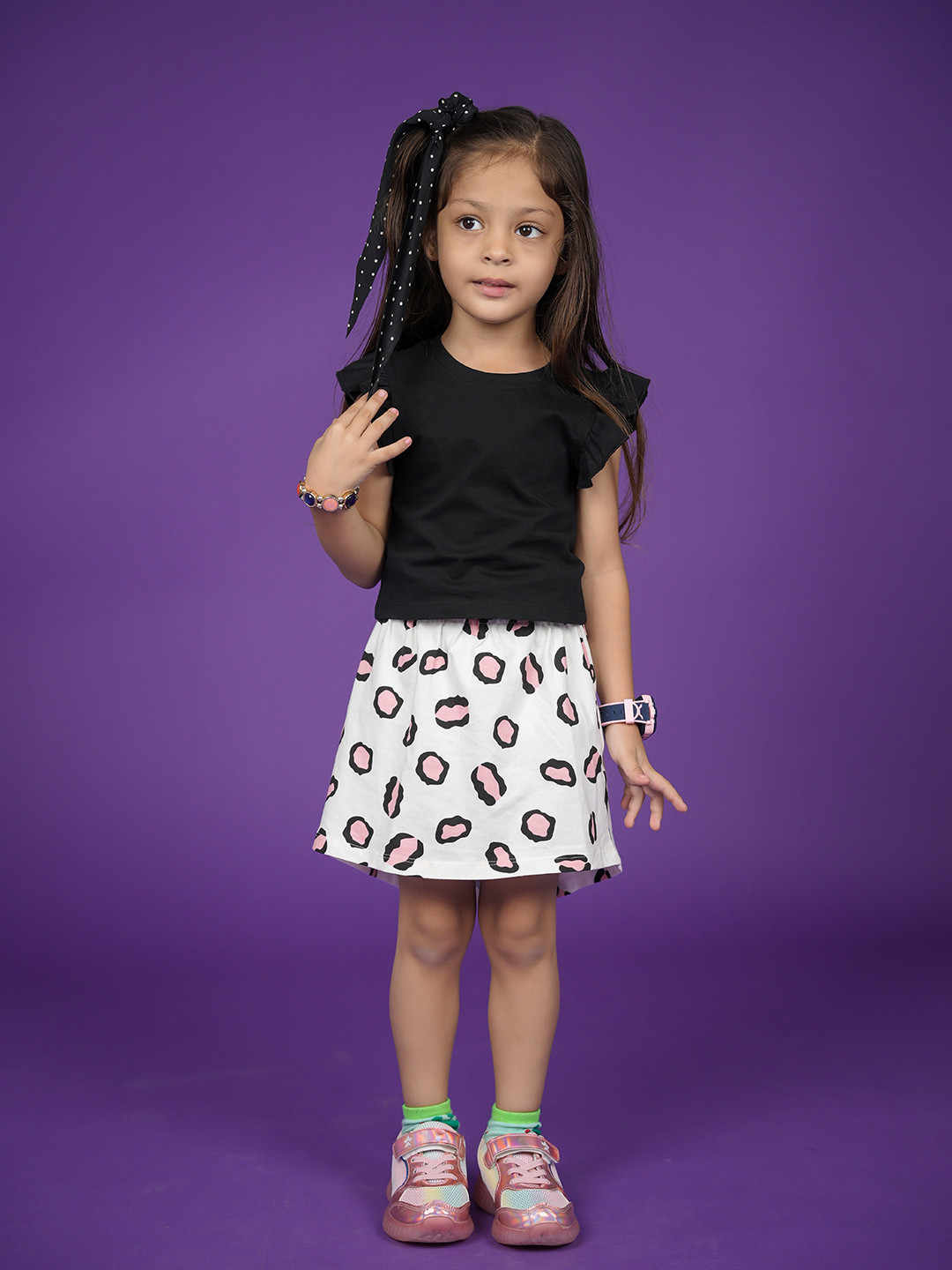 

BE AWARA Girls Round Neck Pure Cotton Top with Skirt, Black