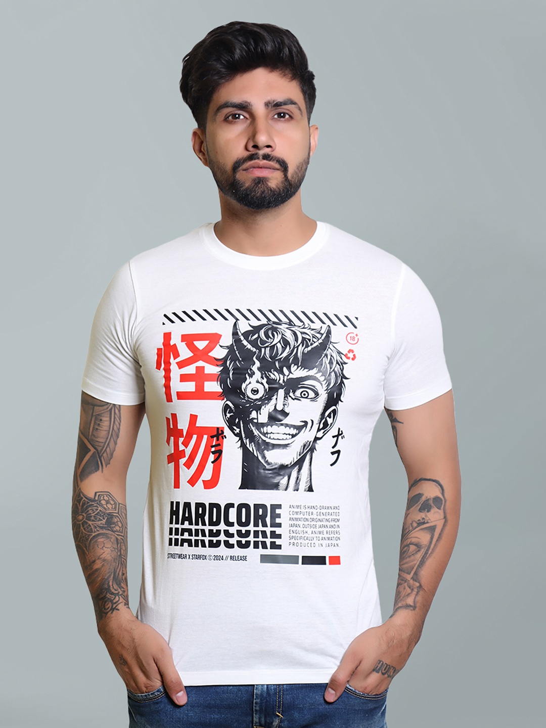

STARFOX Men Printed Cotton Slim Fit T-shirt, White