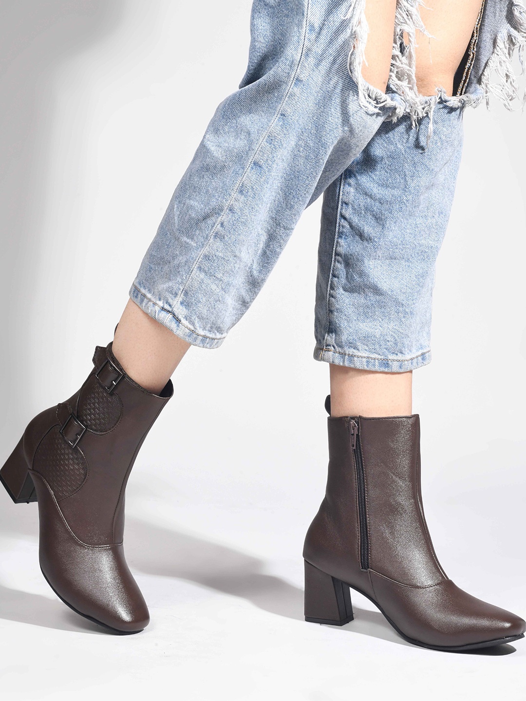 

SHUZ TOUCH Women Mid Calf Block Heel Regular Boots, Brown