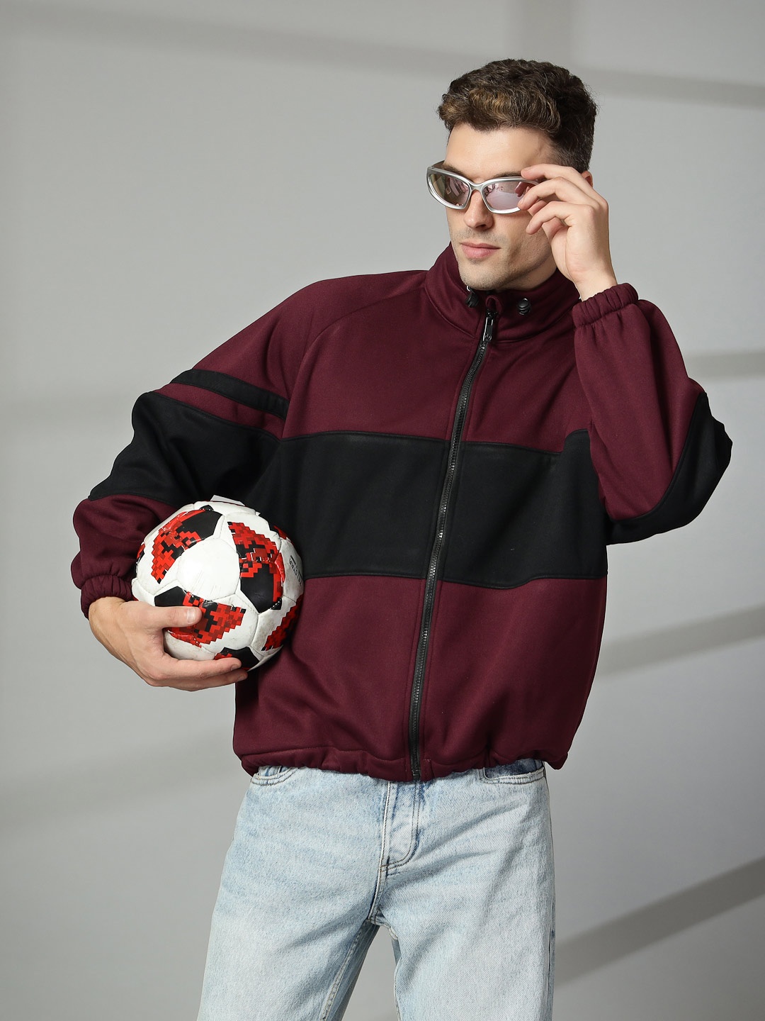 

CHKOKKO Men Winter Sports Running Zipper Stylish Oversized Jacket, Maroon