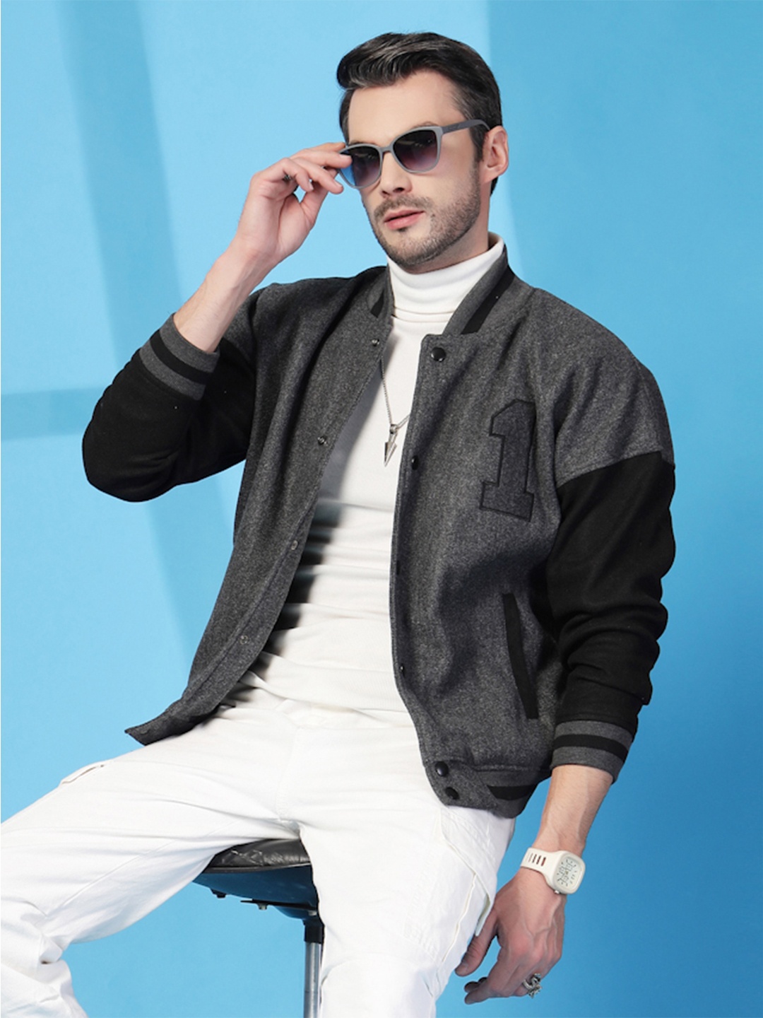 

CHKOKKO Men Fleece Running Sporty Jacket with Patchwork, Grey