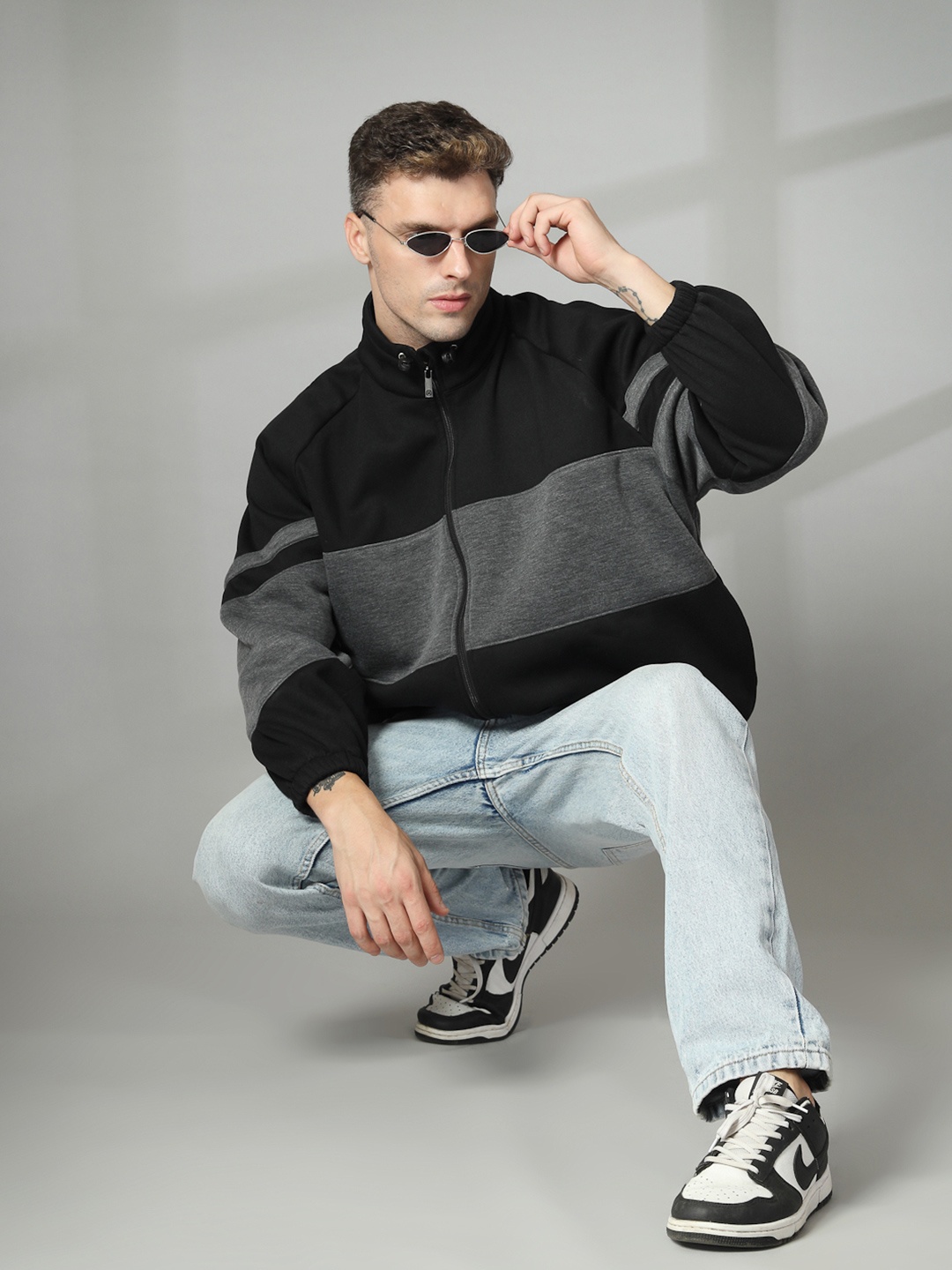 

CHKOKKO Men Fleece Oversized Running Sporty Winter Wear Jacket, Black