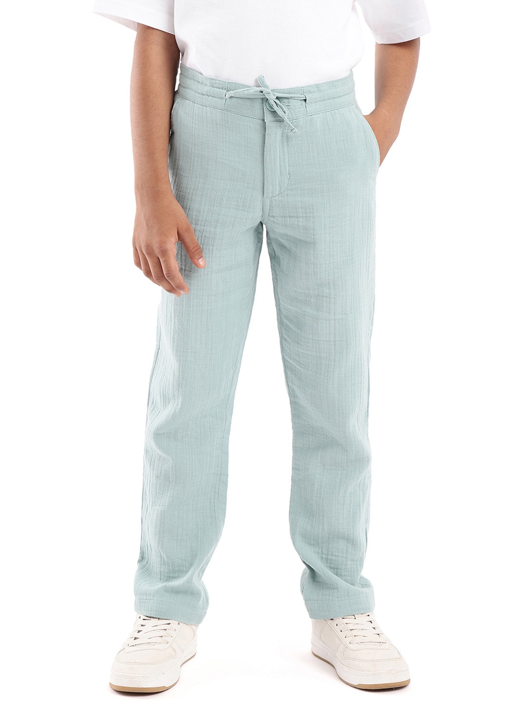 

RARE ONES Boys Mid-Rise Regular Fit Trousers, Turquoise blue