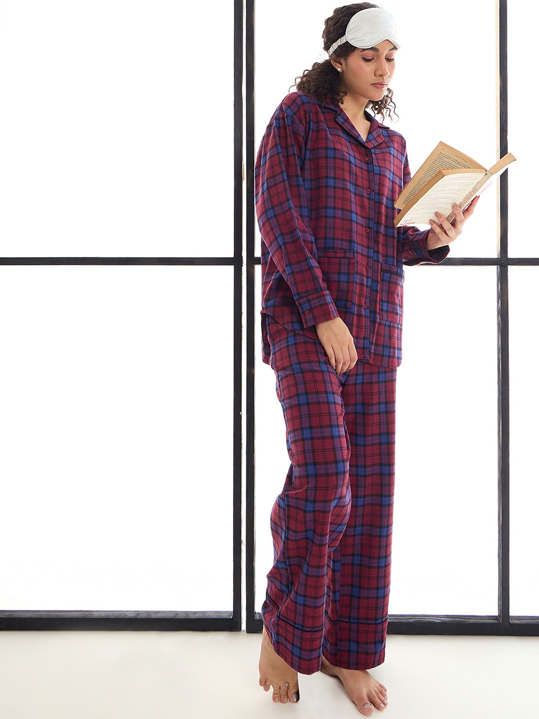 

SASSAFRAS alt-laze Women Checked Night suit, Maroon