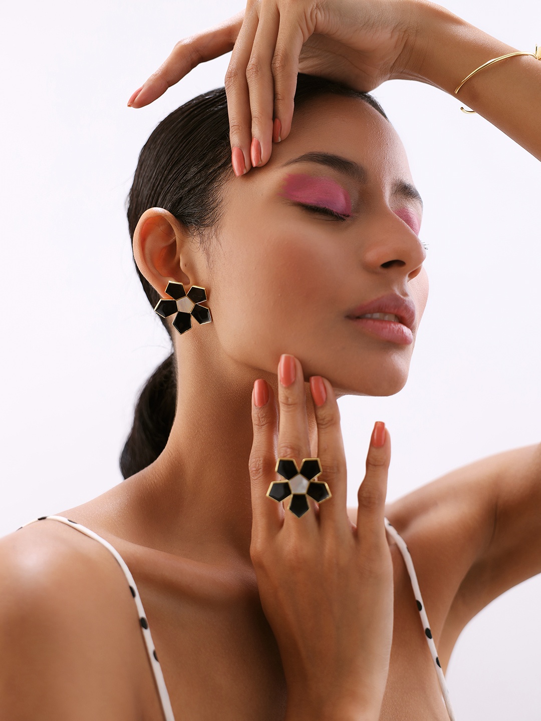 

Varnika Arora Gold-Plated Geometric Mother of Pearl Studs