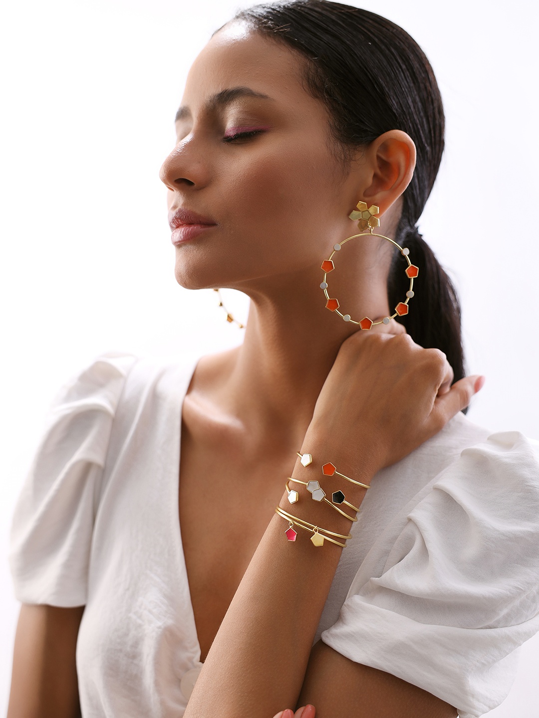 

Varnika Arora Gold-Plated Geometric Mother of Pearl Drop Earrings