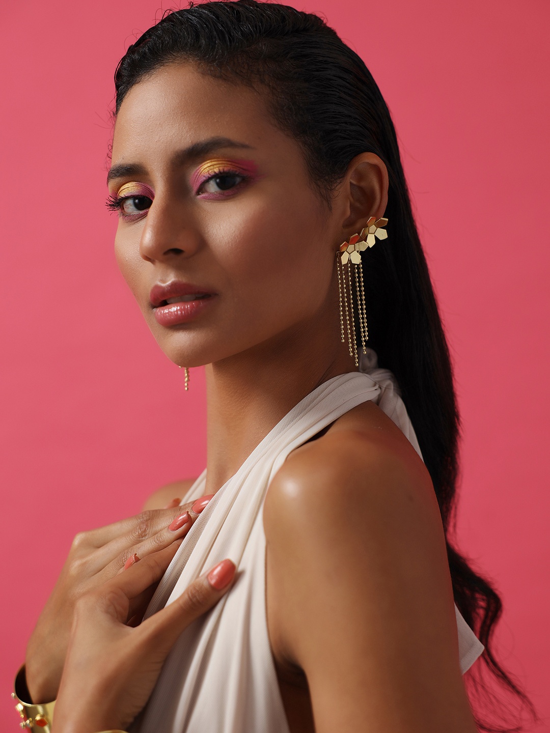 

Varnika Arora Gold-Plated Geometric Tasselled Drop Earrings