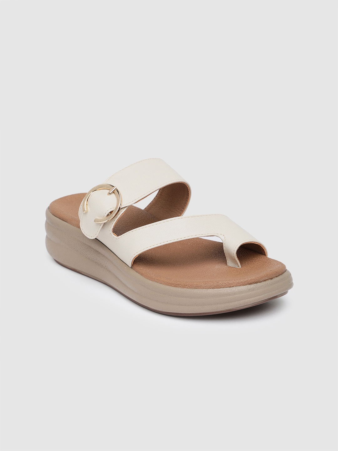 

Inc 5 Comfort Heel Sandals with Buckle Detail, Cream
