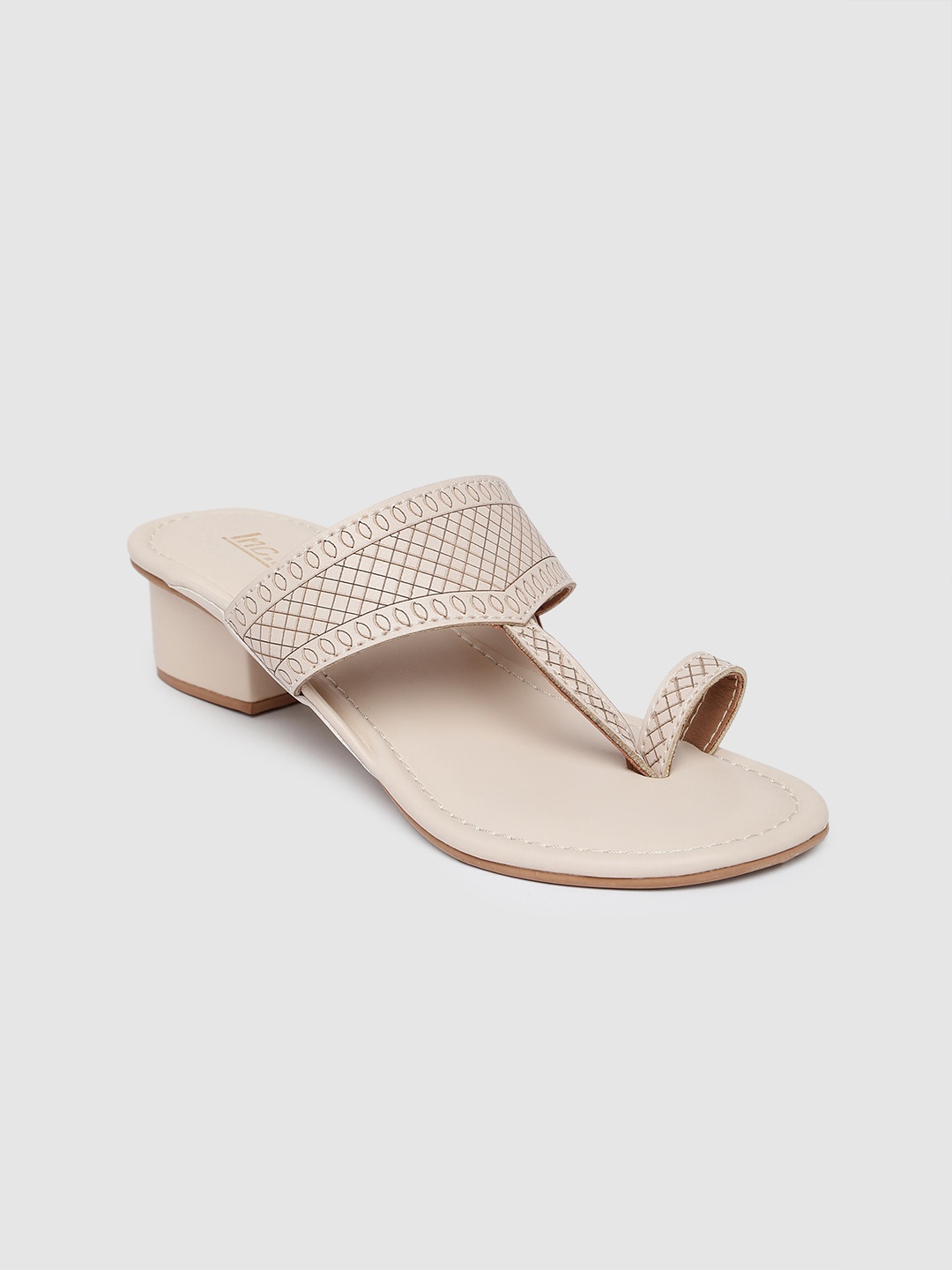 

Inc 5 One Toe Style Printed Block Heel Sandals, Cream