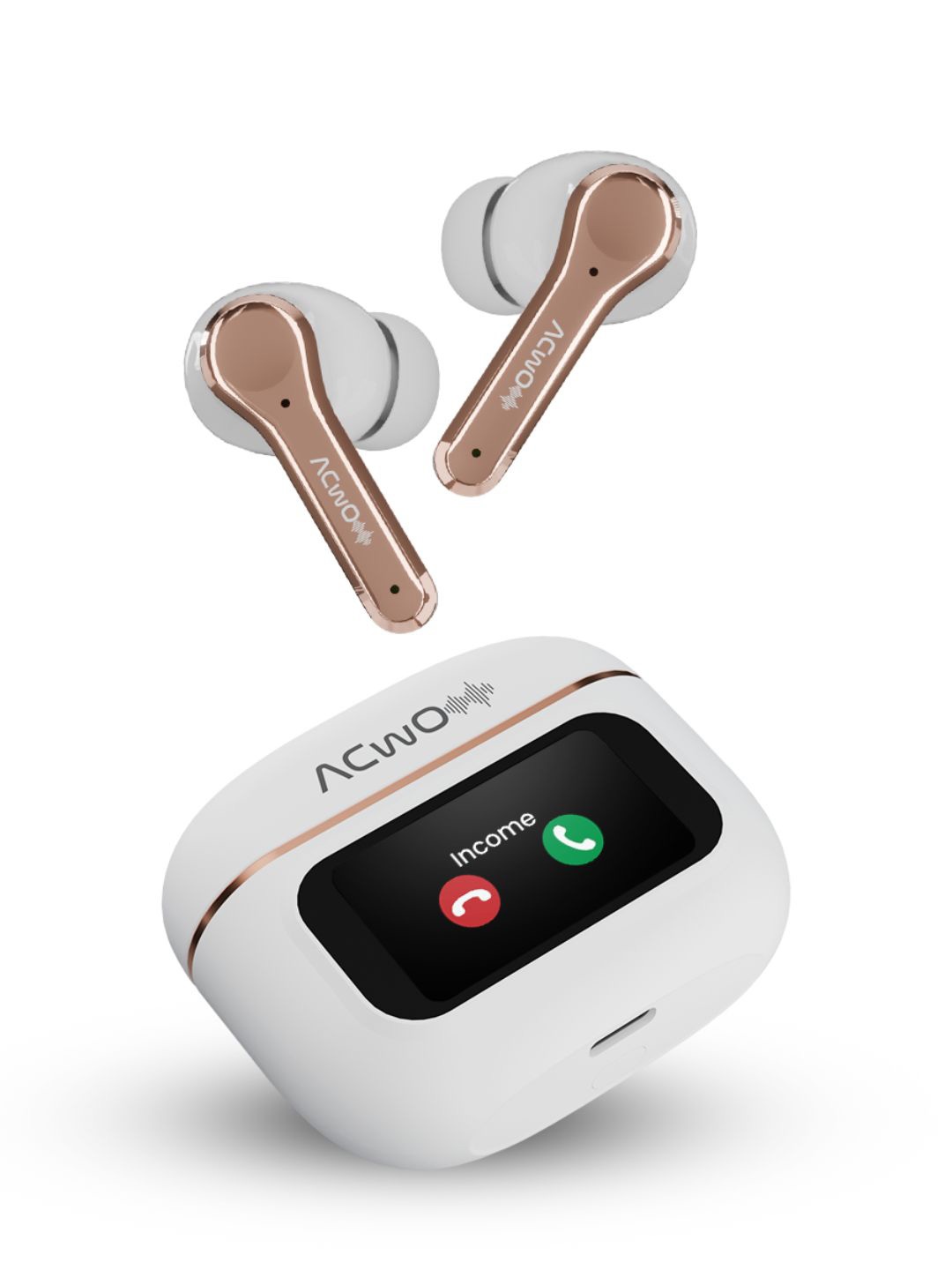 

ACwO DwOTS Touch Platinum White TWS 1.45\" Smart Touch HD Display ANC Upto 32dB Earbuds