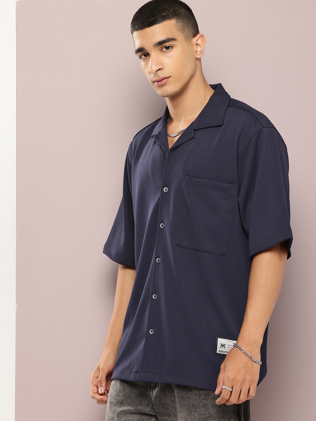 

Kook N Keech Men Lapel Collar Relaxed Fit Casual Shirt, Navy blue