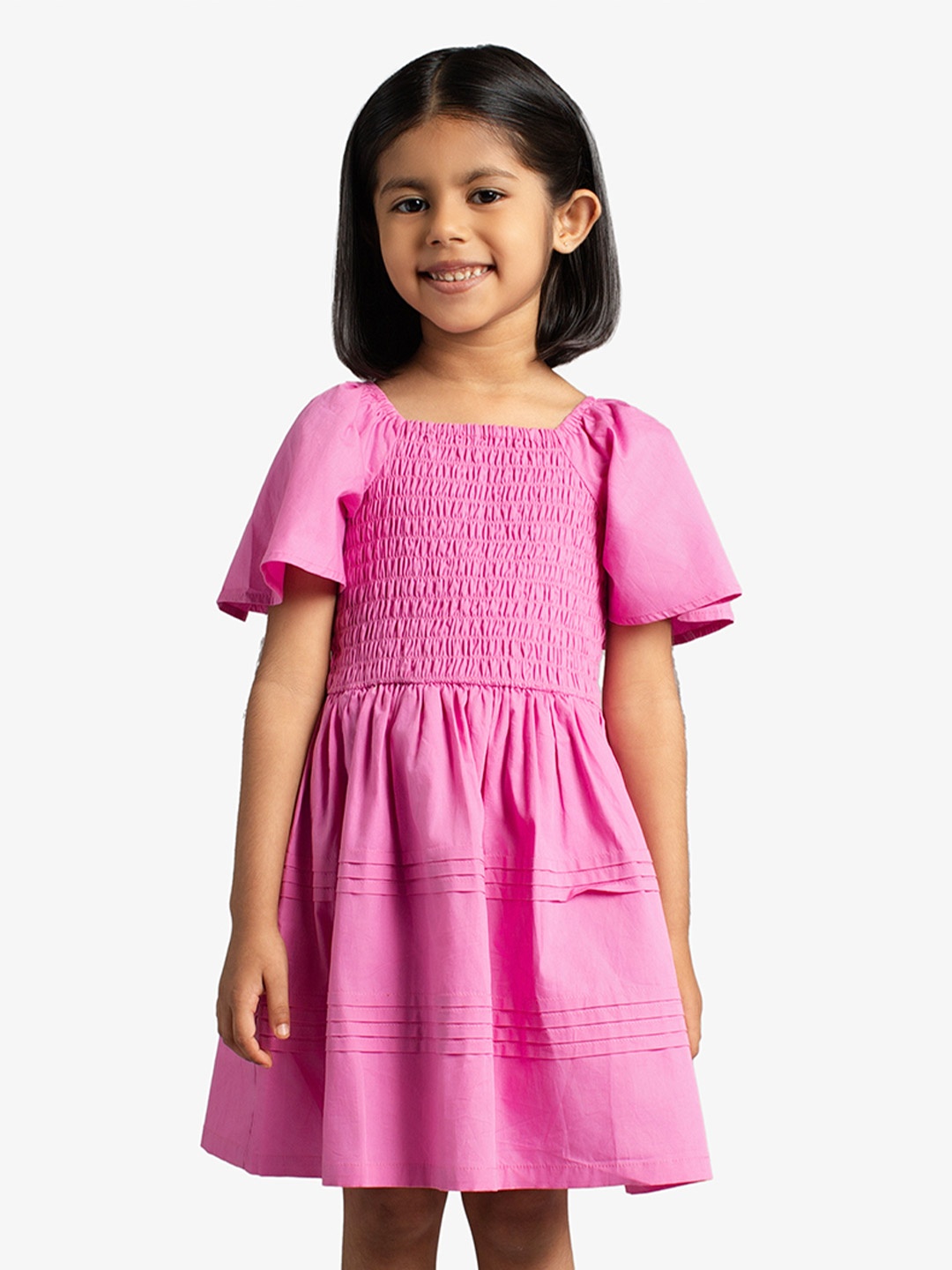 

Ed-a-Mamma Girls Solid Flared Sleeve Fit & Flare Dress, Pink