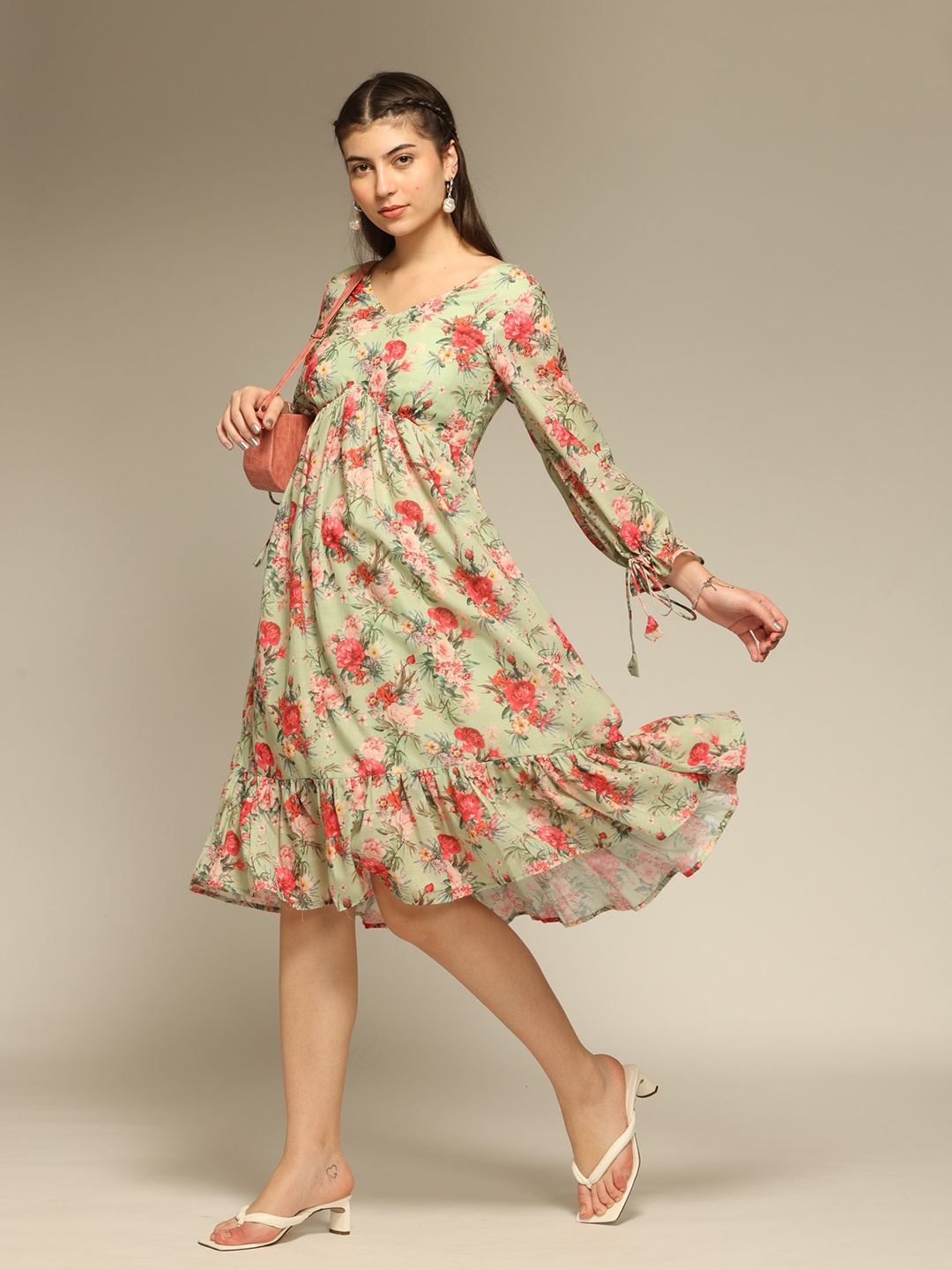 

OCTICS Women Floral Print Fit & Flare Dress, Green